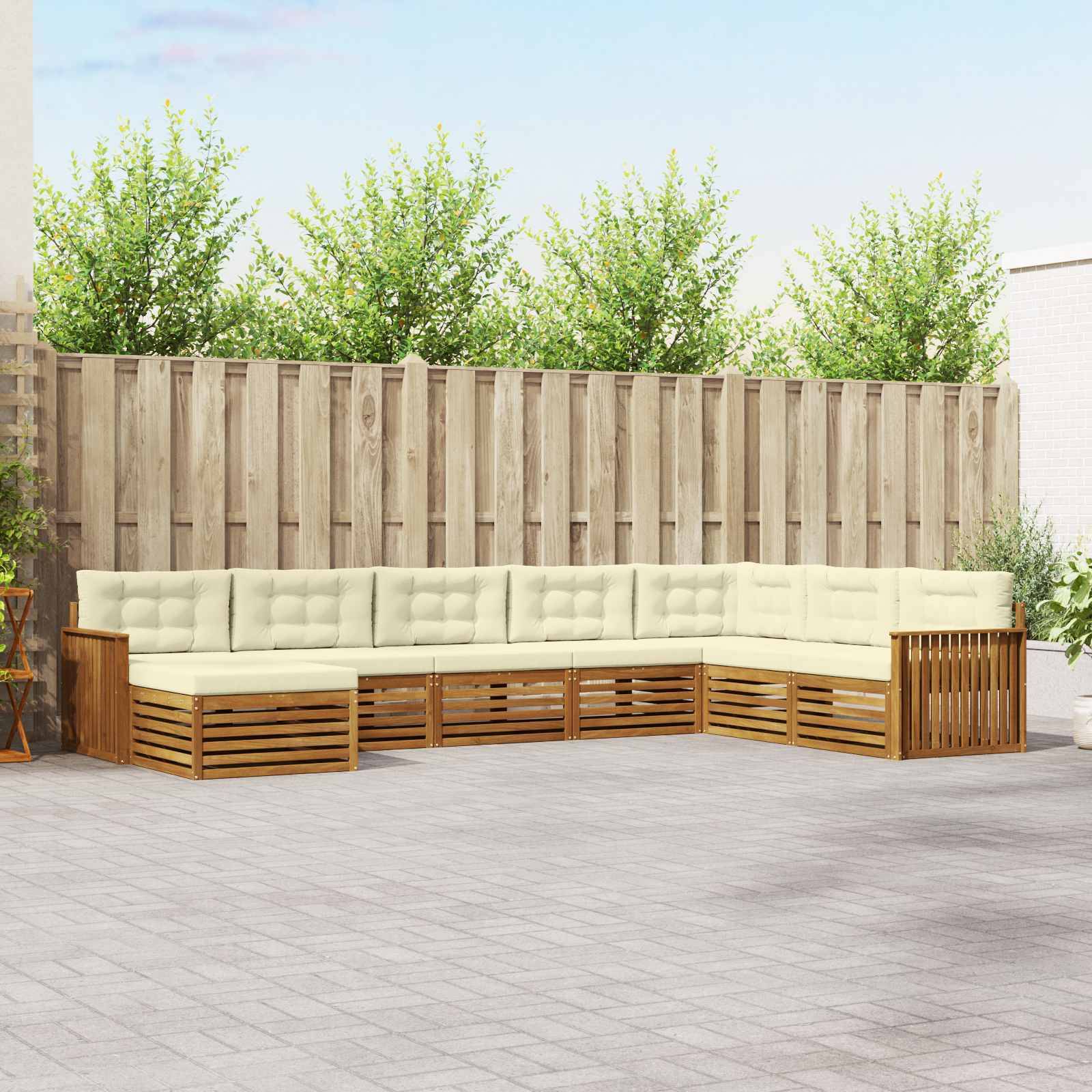 vidaXL Outdoor-Sofagarnitur 8 pcs Natur und Creme Massivholz Akazie