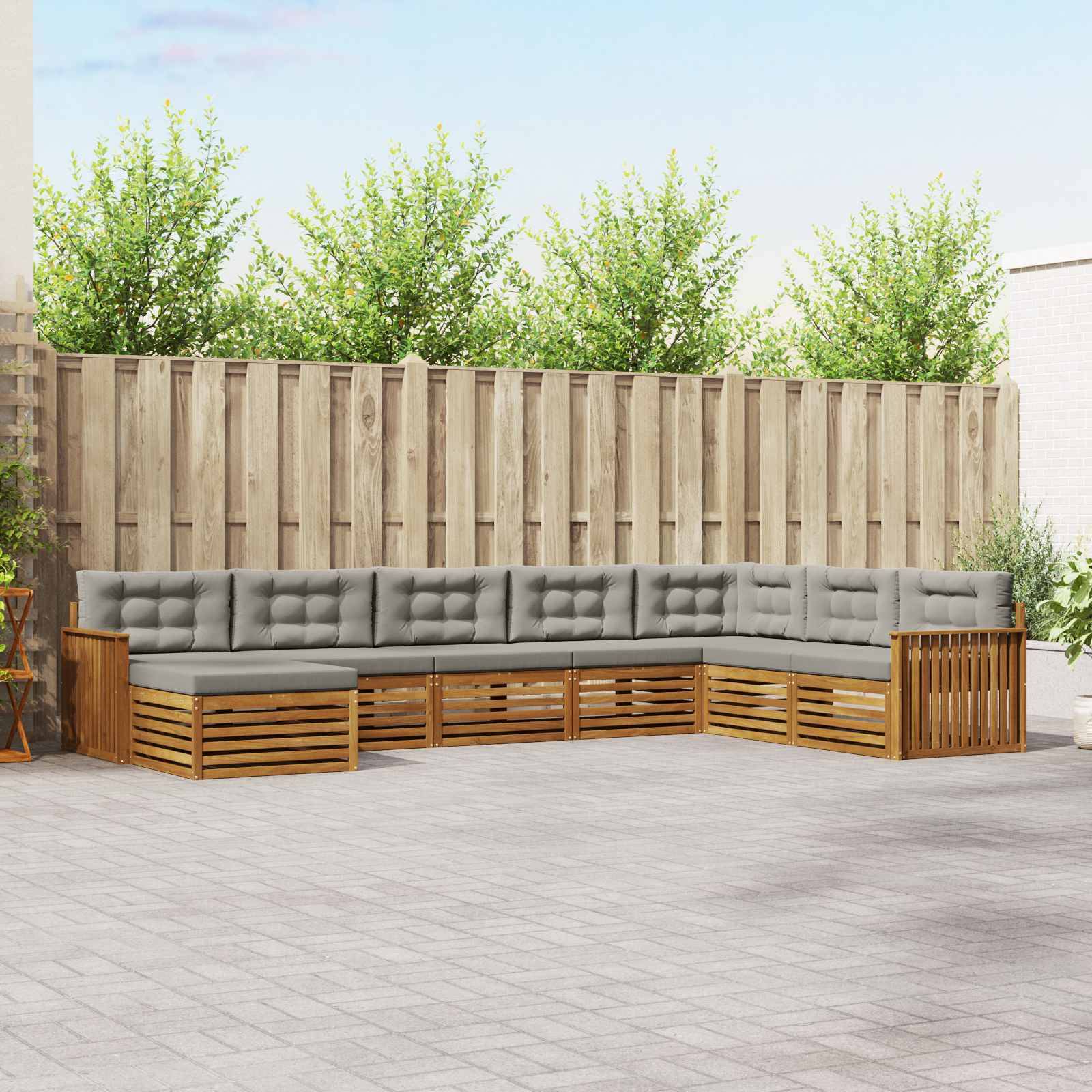 vidaXL Outdoor-Sofagarnitur mit Kissen 8 pcs Natürlich und Hellgrau