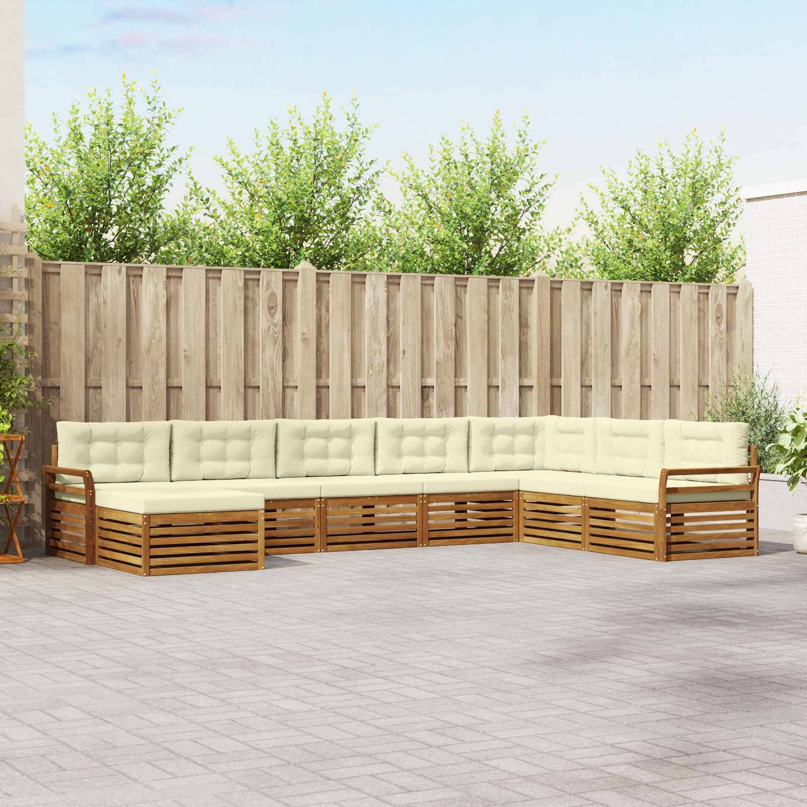 vidaXL Outdoor-Sofagarnitur 8 pcs Natur und Creme Massivholz Akazie