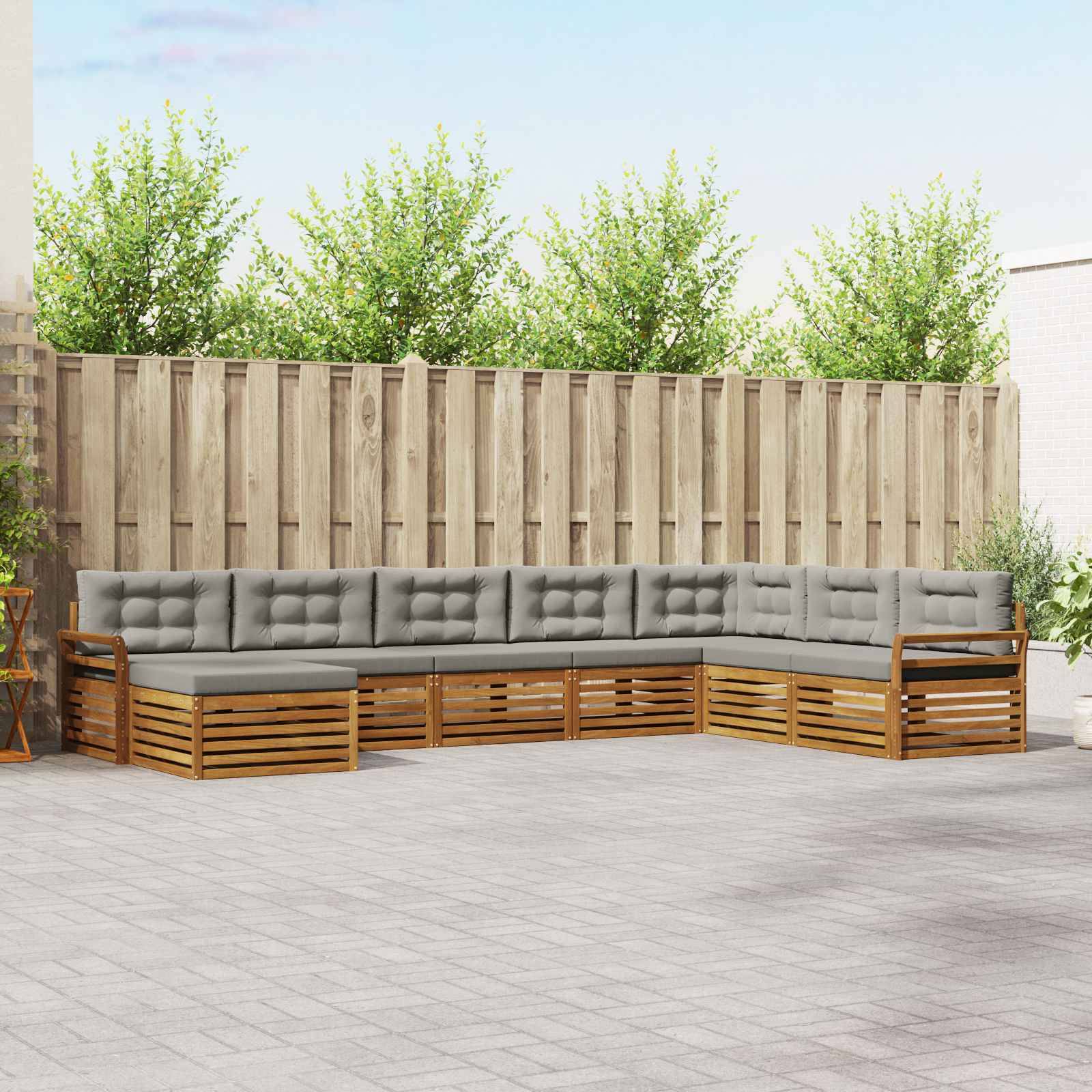 vidaXL Outdoor-Sofagarnitur mit Kissen 8 pcs Natürlich und Hellgrau