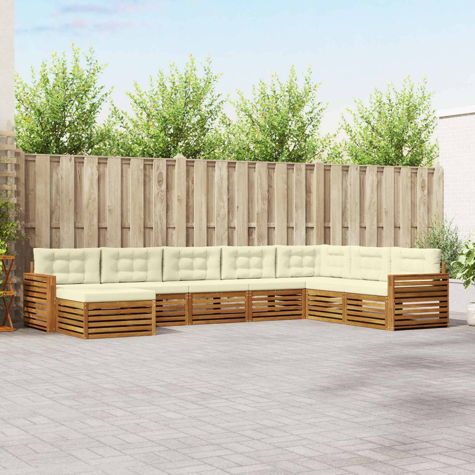vidaXL Outdoor-Sofagarnitur 8 pcs Natur und Creme Massivholz Akazie