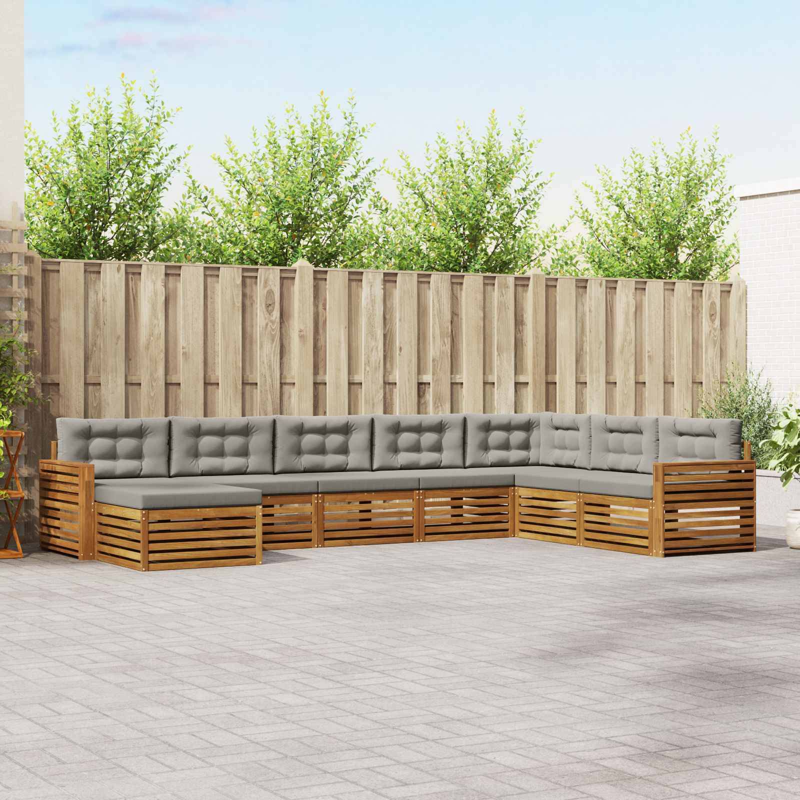 vidaXL Outdoor-Sofagarnitur mit Kissen 8 pcs Natürlich und Hellgrau