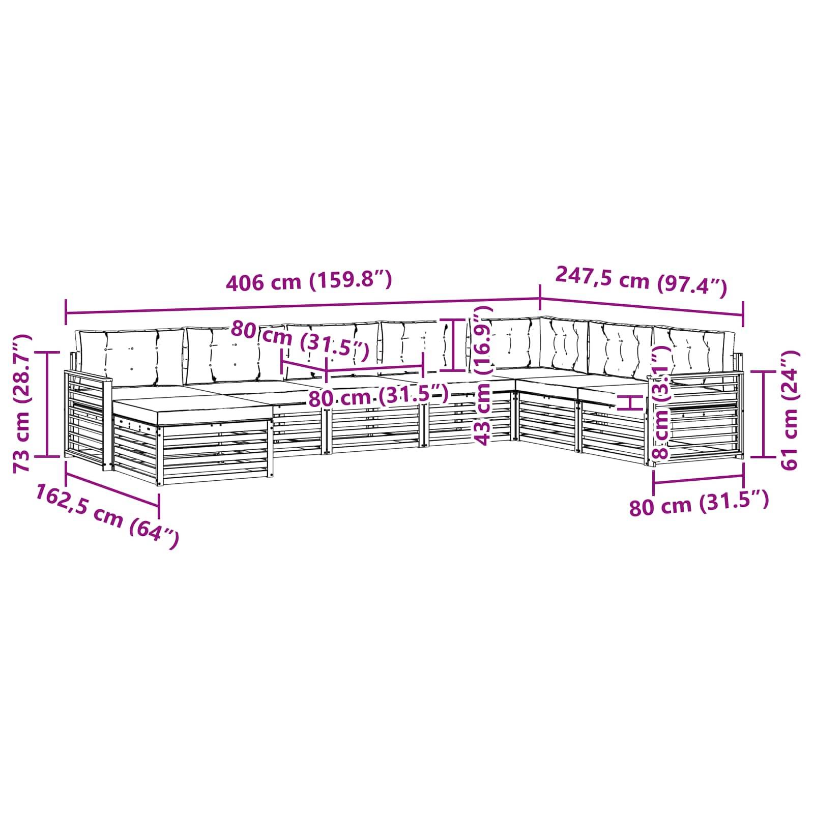 vidaXL Outdoor-Sofagarnitur mit Kissen 8 pcs Weiß und Creme