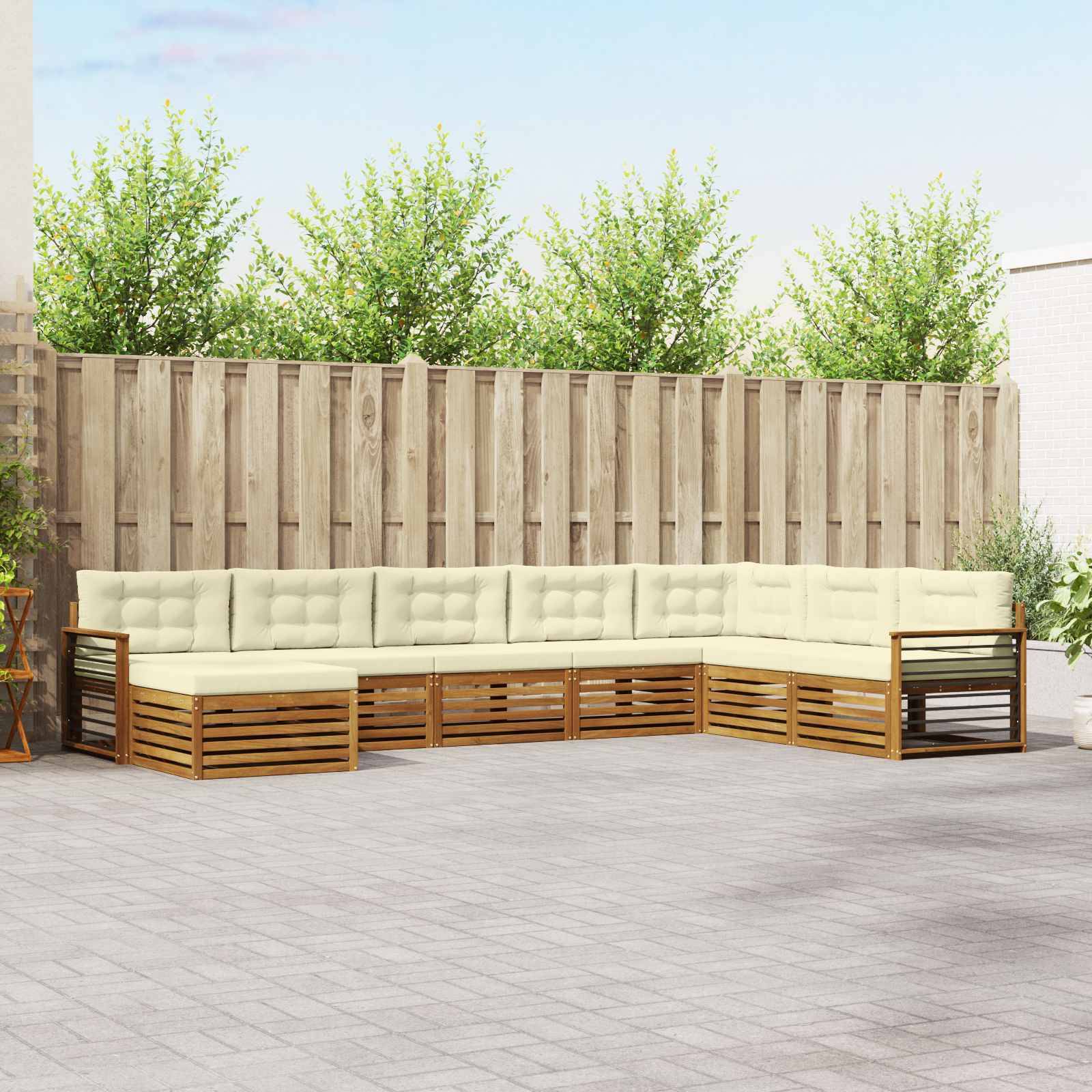 vidaXL Outdoor-Sofagarnitur 8 pcs Natur und Creme Massivholz Akazie