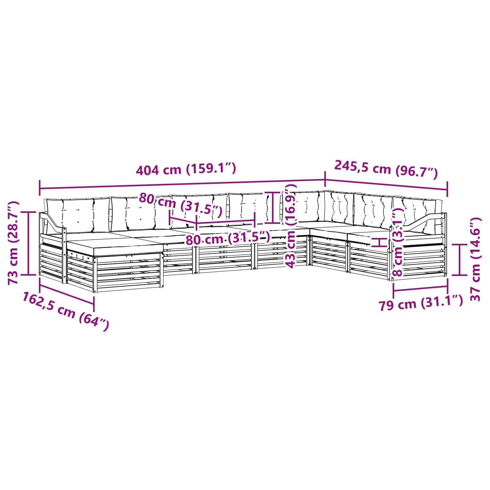 vidaXL Sofagarnituren 8 pcs Natur und Creme Massivholz Akazie