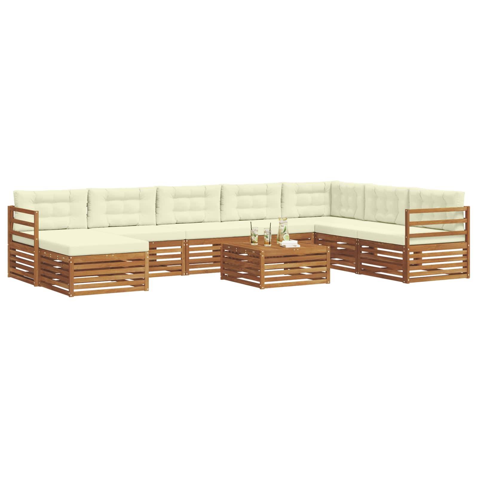vidaXL Outdoor-Sofagarnitur 9 pcs Natur und Creme Massivholz Akazie