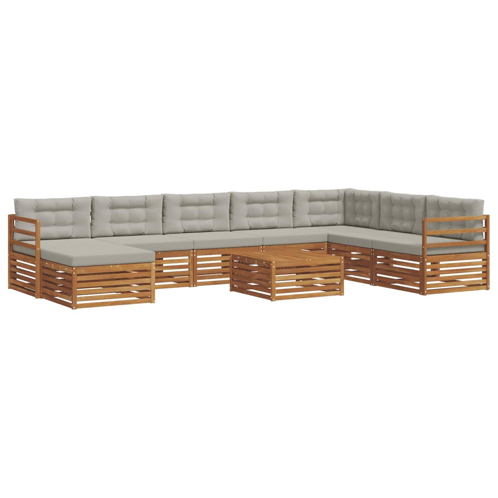 vidaXL Outdoor-Sofagarnitur mit Kissen 9 pcs Natürlich und Hellgrau