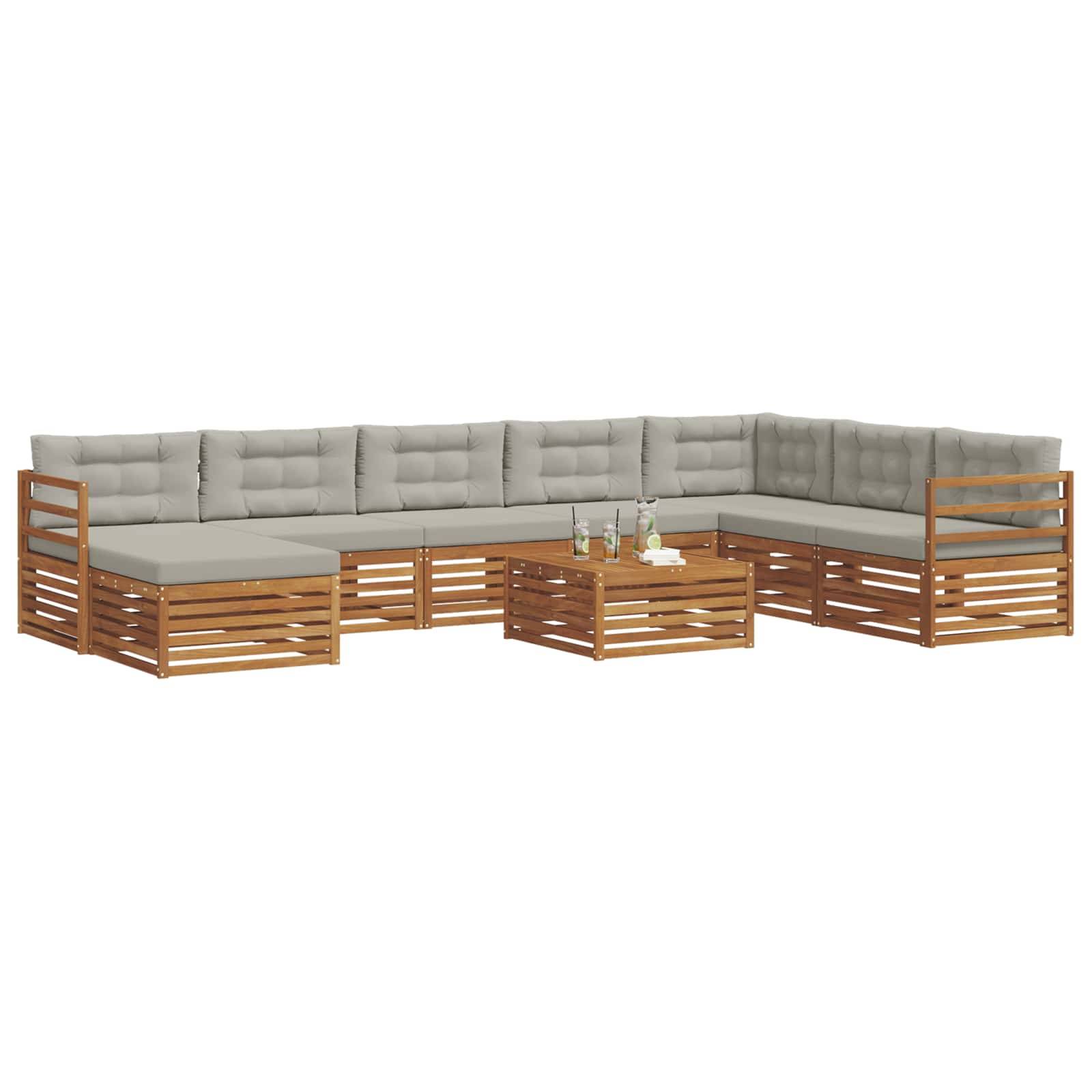 vidaXL Outdoor-Sofagarnitur mit Kissen 9 pcs Natürlich und Hellgrau