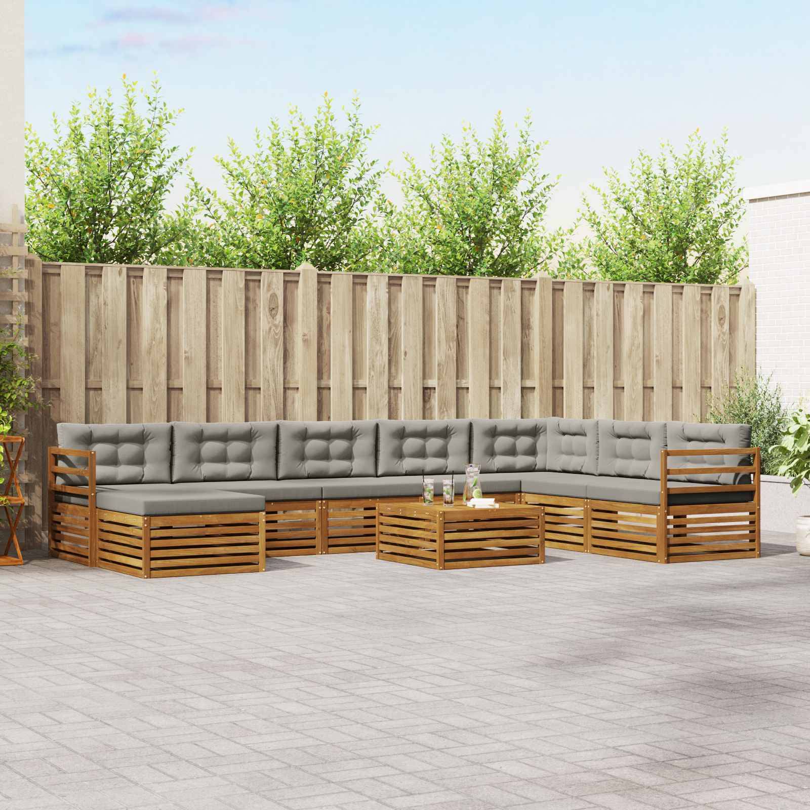 vidaXL Outdoor-Sofagarnitur mit Kissen 9 pcs Natürlich und Hellgrau