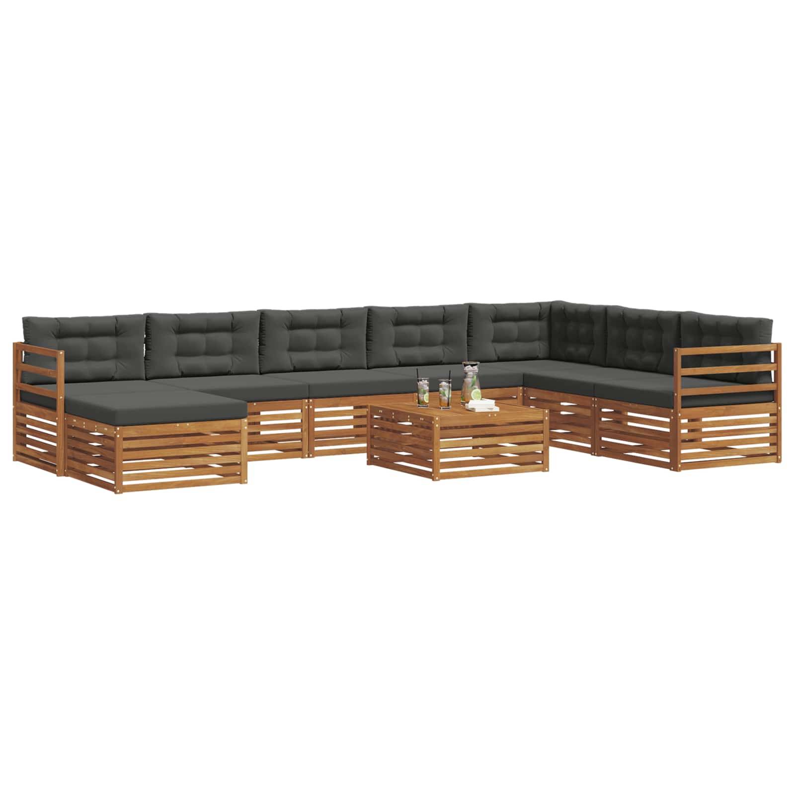 vidaXL Outdoor-Sofagarnitur mit Kissen 9 pcs Natur und Anthrazit