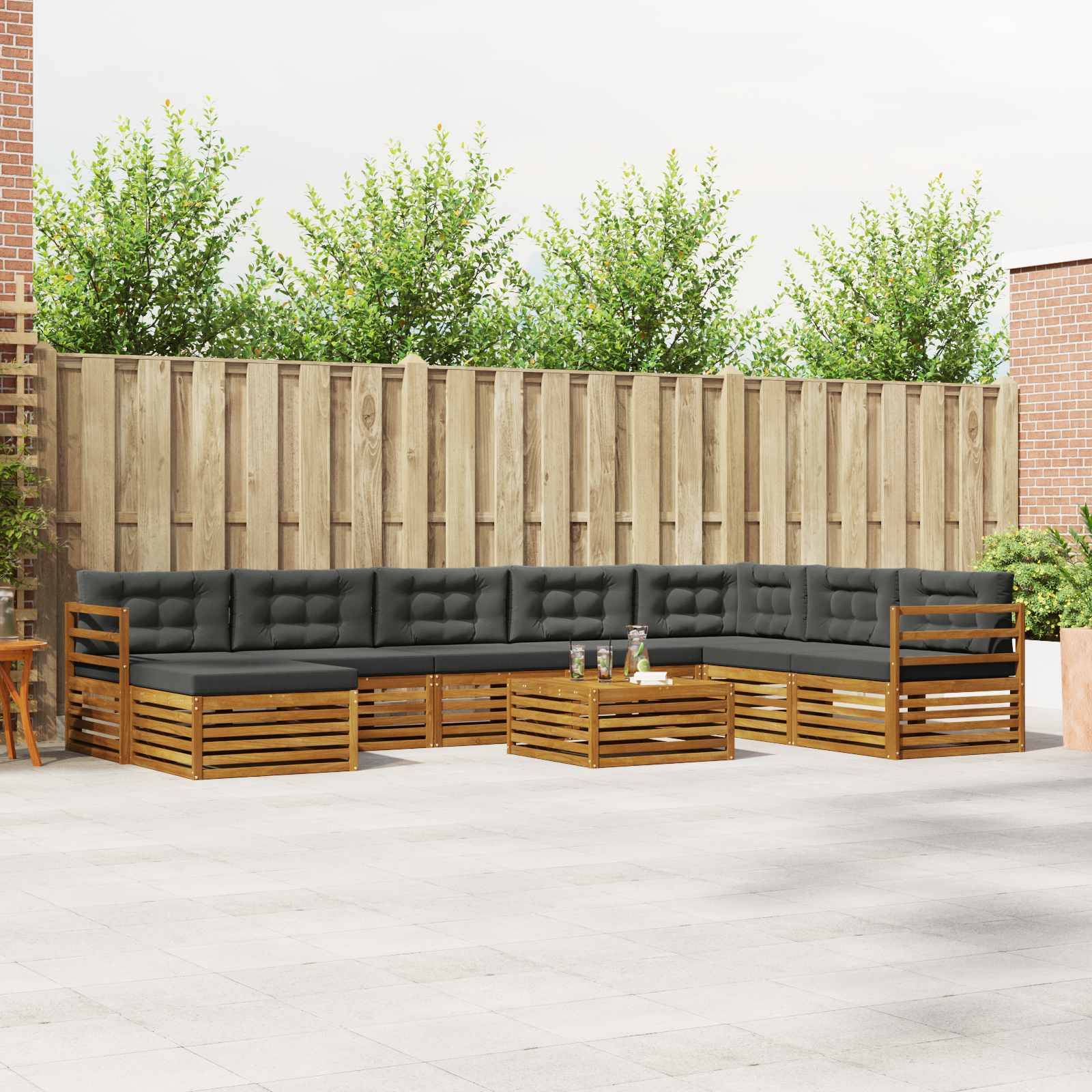 vidaXL Outdoor-Sofagarnitur mit Kissen 9 pcs Natur und Anthrazit