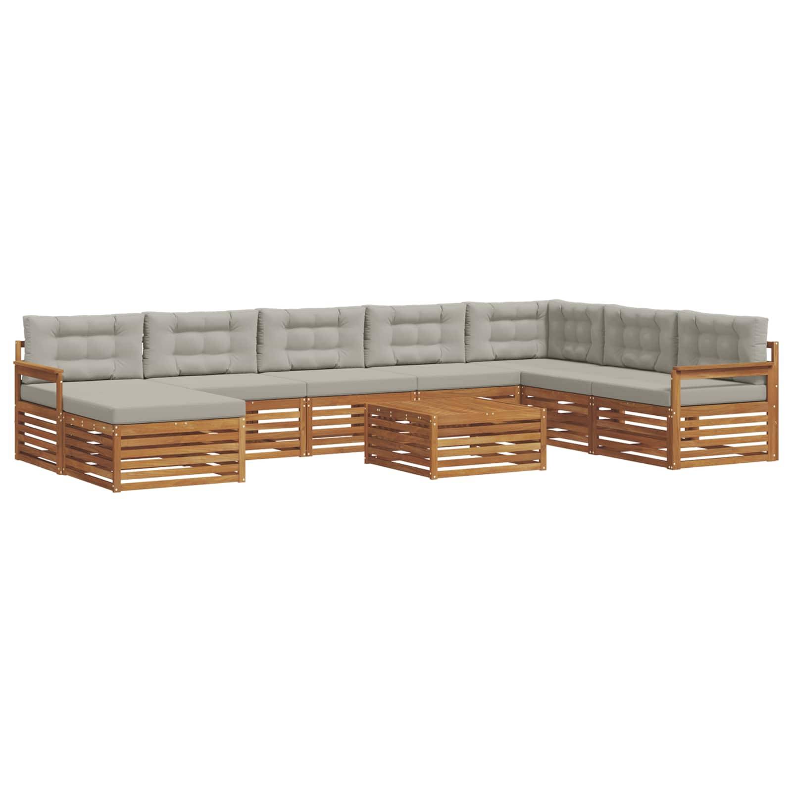 vidaXL Outdoor-Sofagarnitur mit Kissen 9 pcs Natürlich und Hellgrau