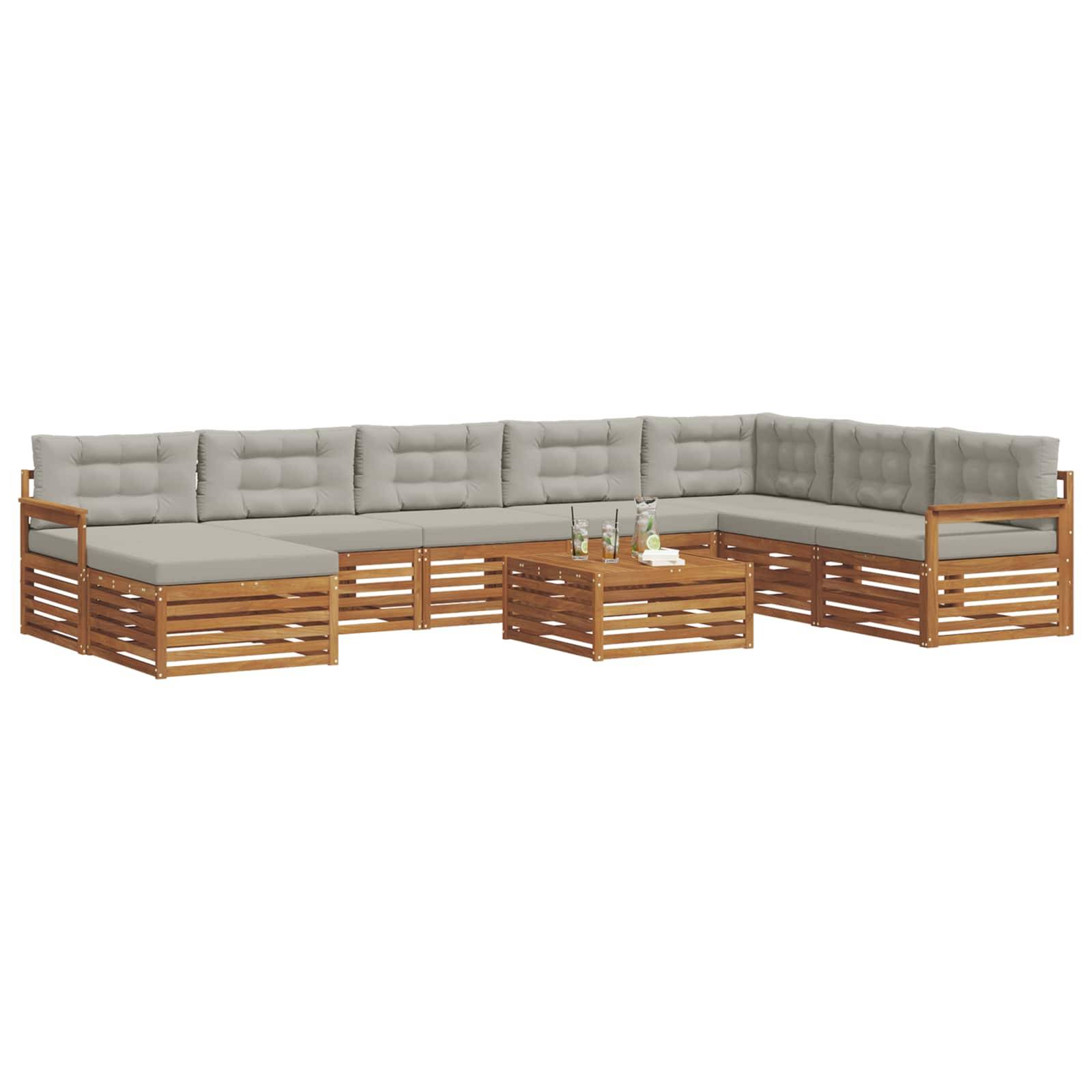 vidaXL Outdoor-Sofagarnitur mit Kissen 9 pcs Natürlich und Hellgrau