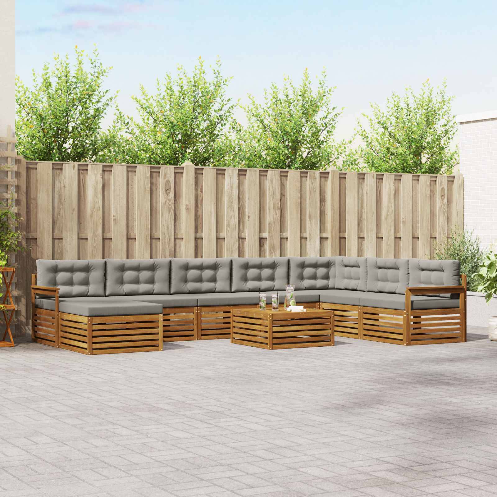 vidaXL Outdoor-Sofagarnitur mit Kissen 9 pcs Natürlich und Hellgrau