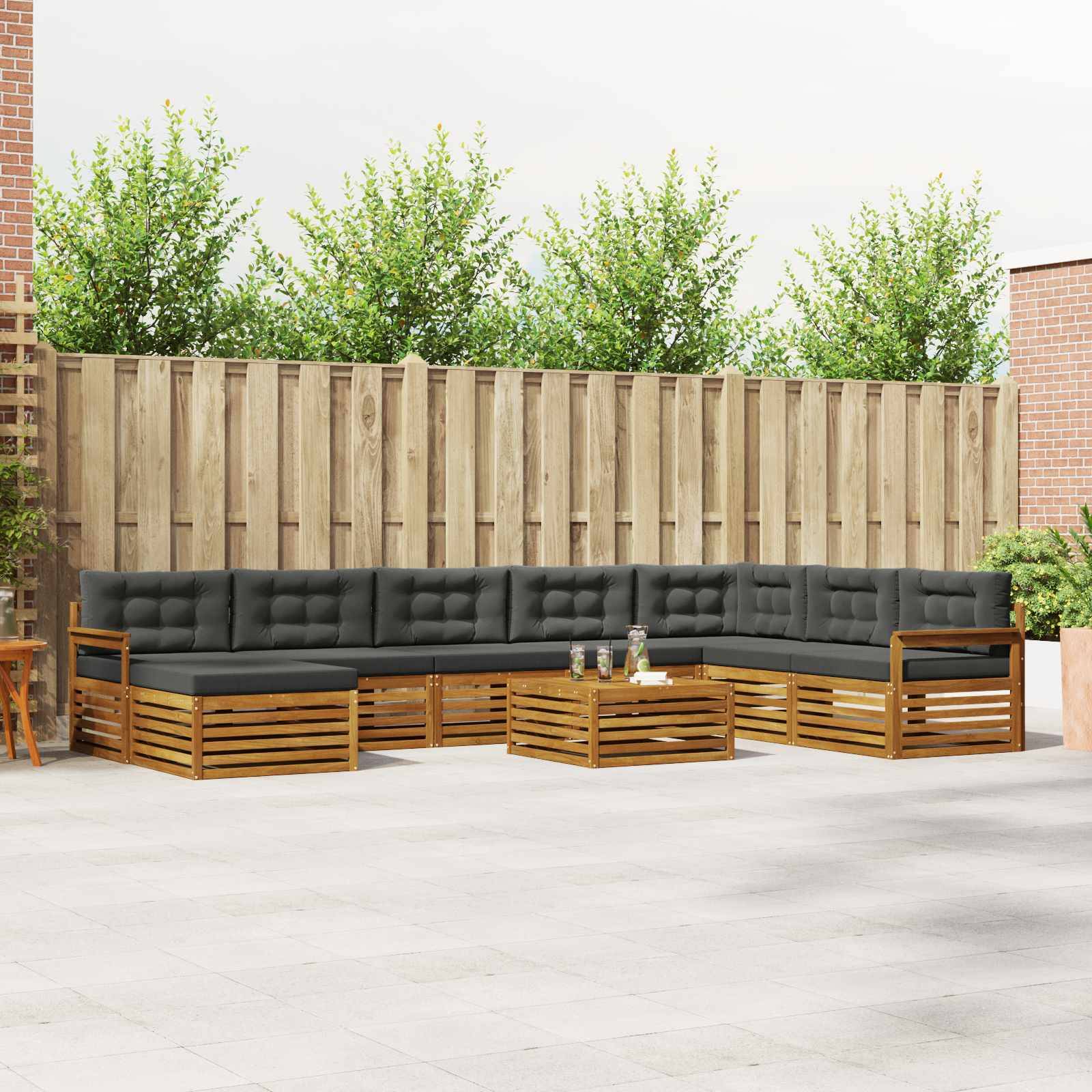 vidaXL Outdoor-Sofagarnitur mit Kissen 9 pcs Natur und Anthrazit