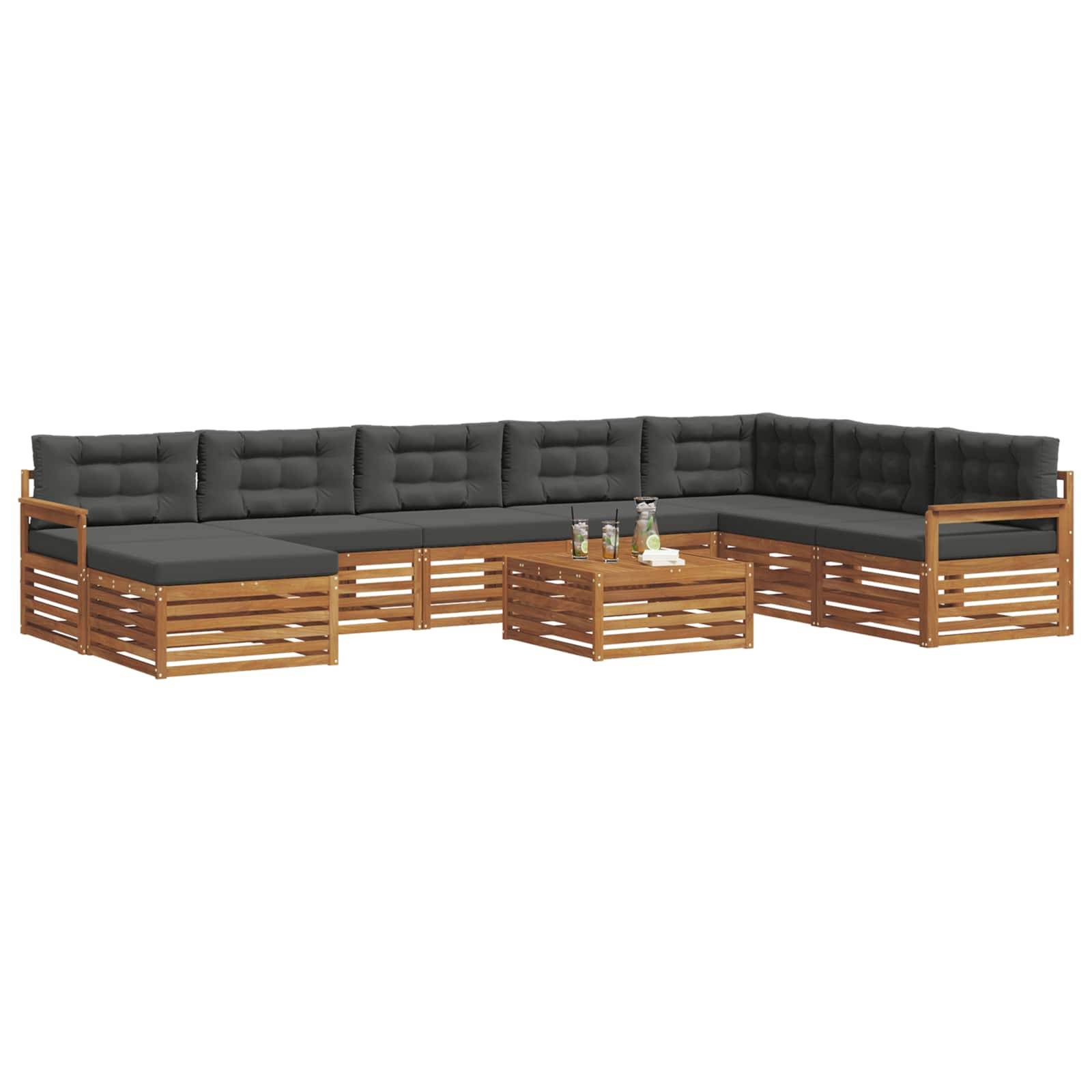 vidaXL Outdoor-Sofagarnitur mit Kissen 9 pcs Natur und Anthrazit