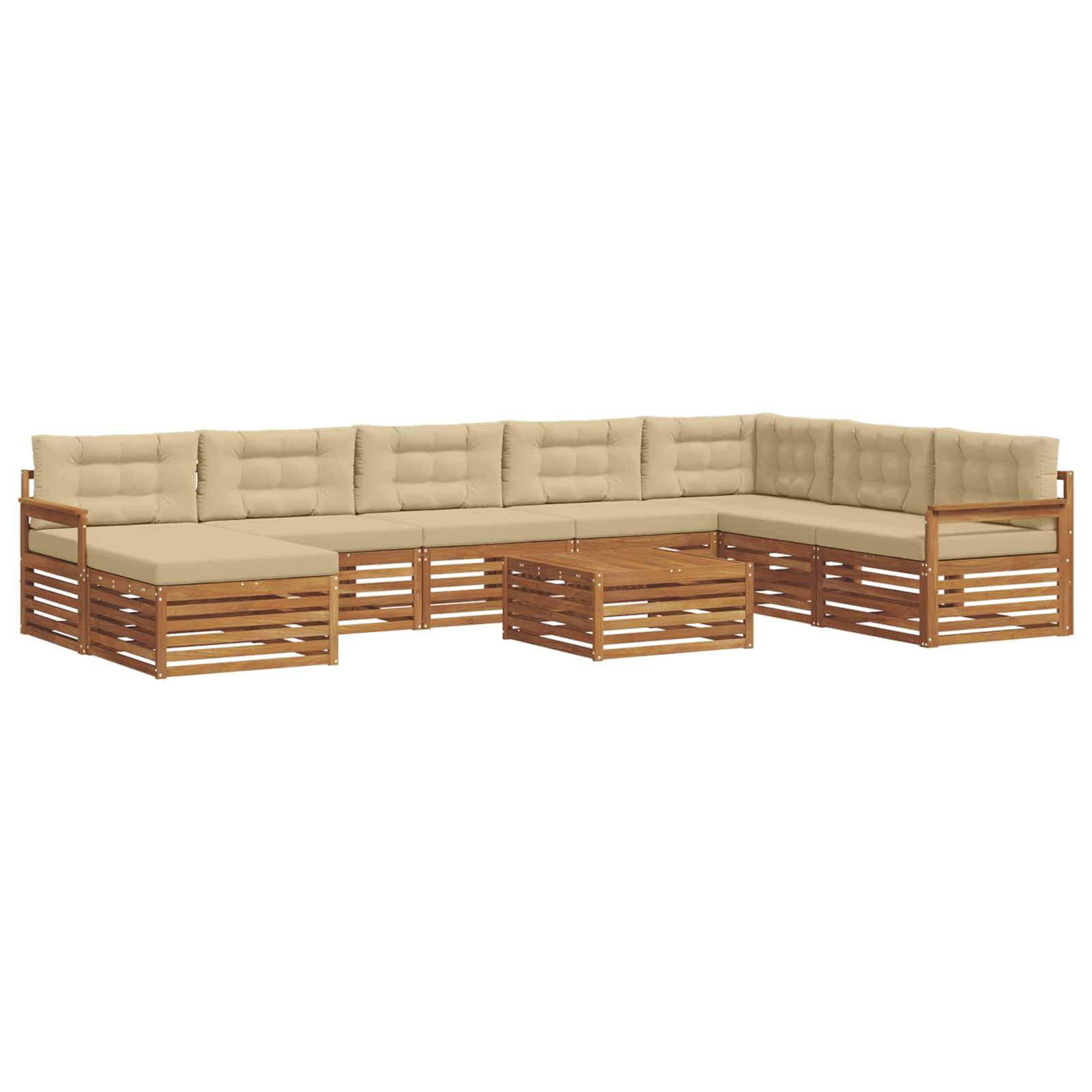 vidaXL Outdoor-Sofagarnitur 9 pcs Natur und Beige Massivholz Akazie