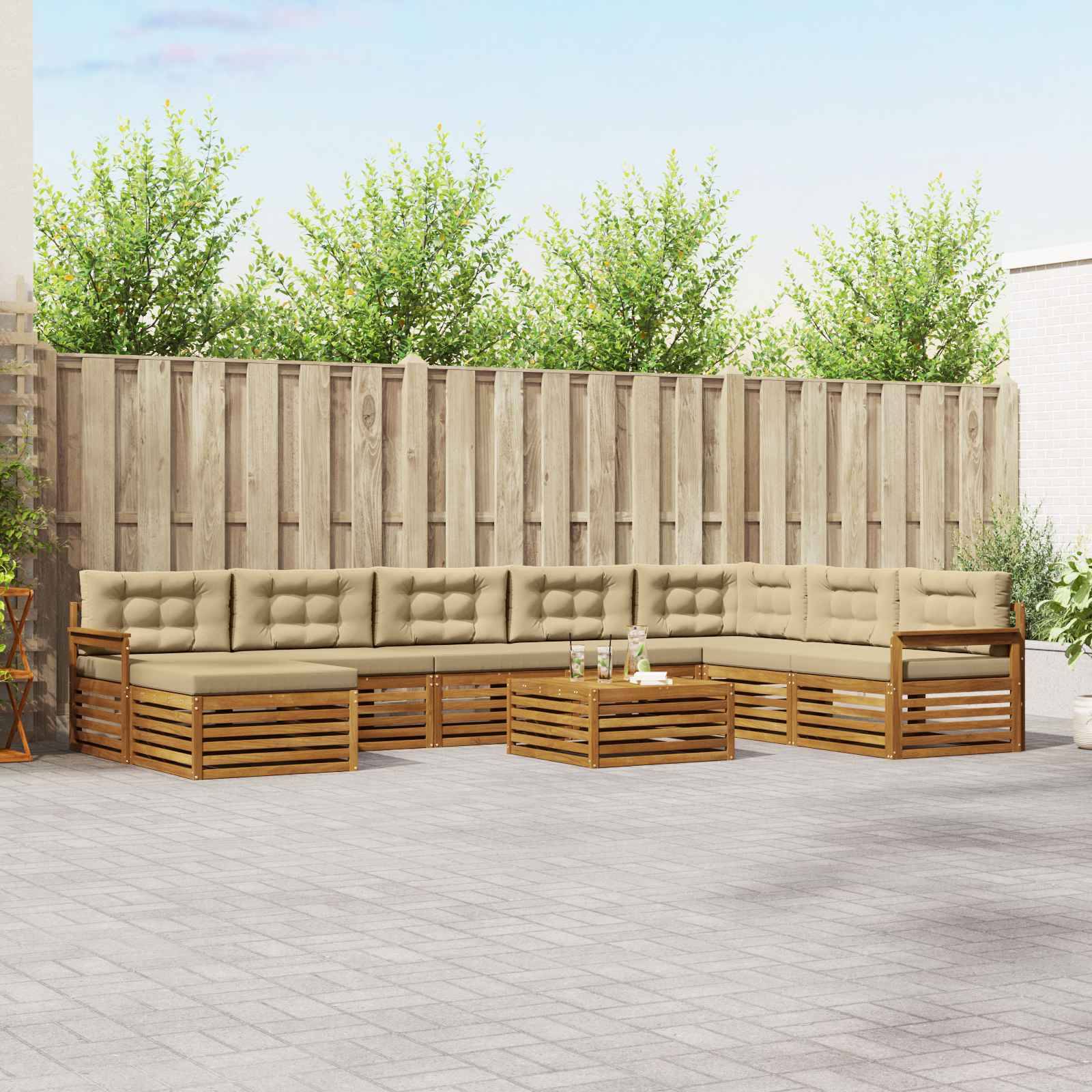 vidaXL Outdoor-Sofagarnitur 9 pcs Natur und Beige Massivholz Akazie