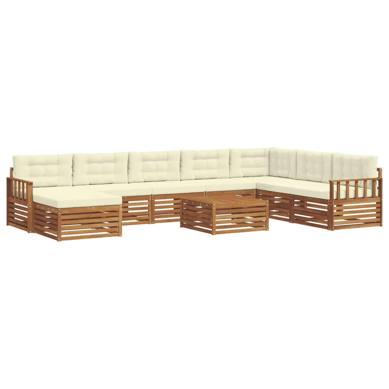 vidaXL Outdoor-Sofagarnitur 9 pcs Natur und Creme Massivholz Akazie