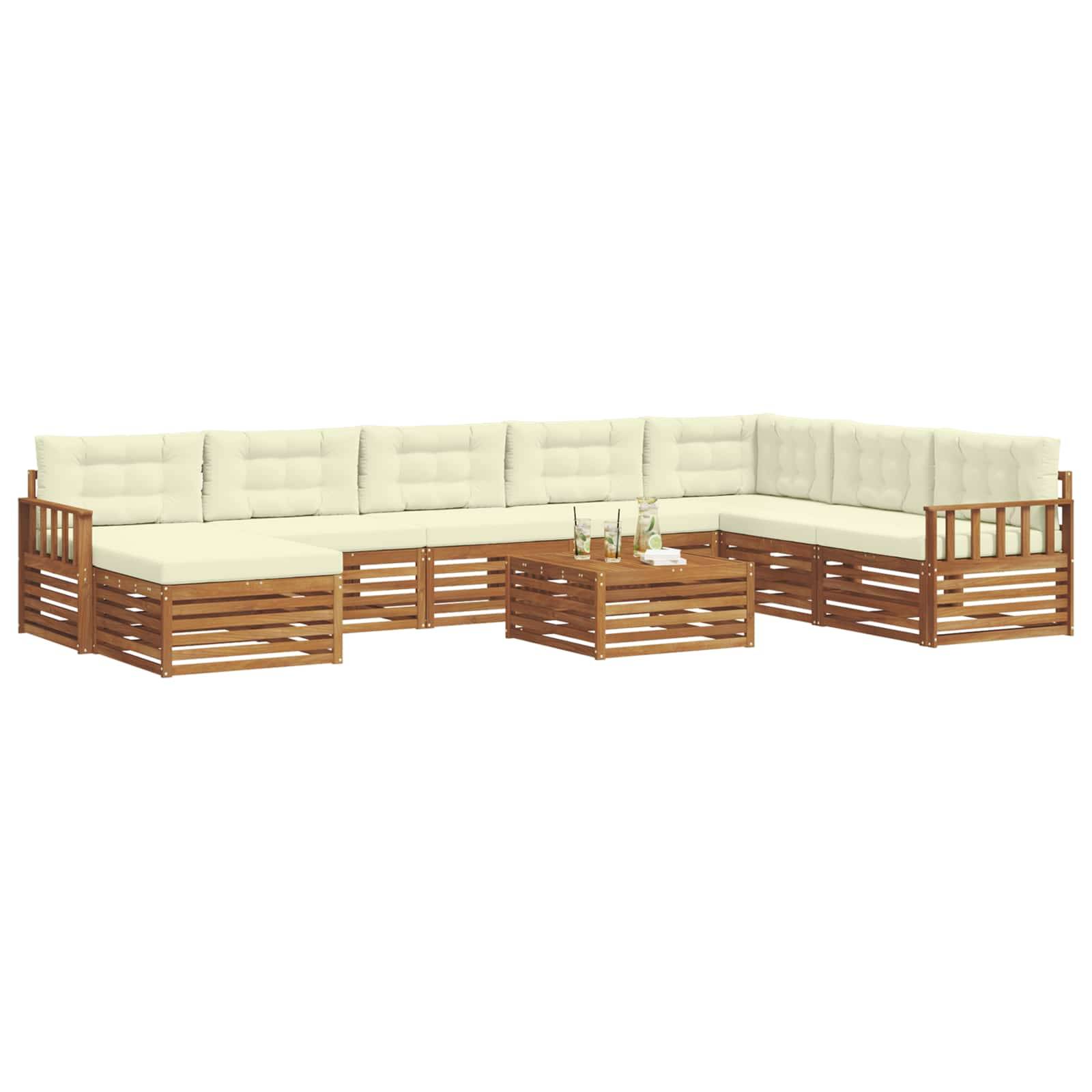 vidaXL Outdoor-Sofagarnitur 9 pcs Natur und Creme Massivholz Akazie