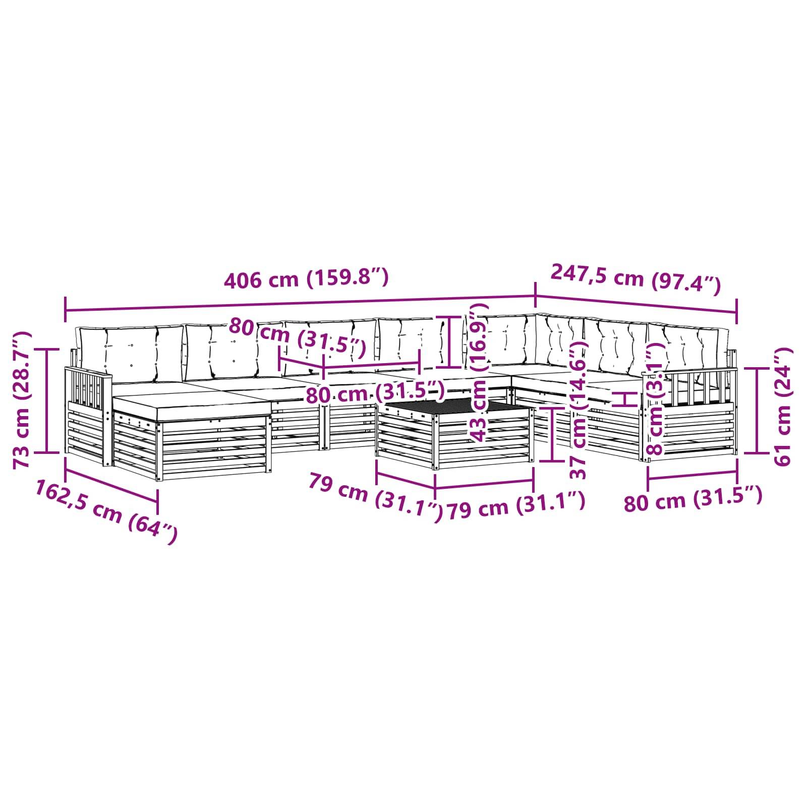 vidaXL Outdoor-Sofagarnitur mit Kissen 9 pcs Natur und Anthrazit