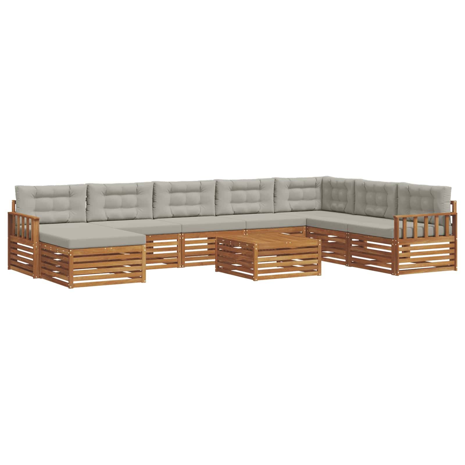vidaXL Outdoor-Sofagarnitur mit Kissen 9 pcs Natürlich und Hellgrau