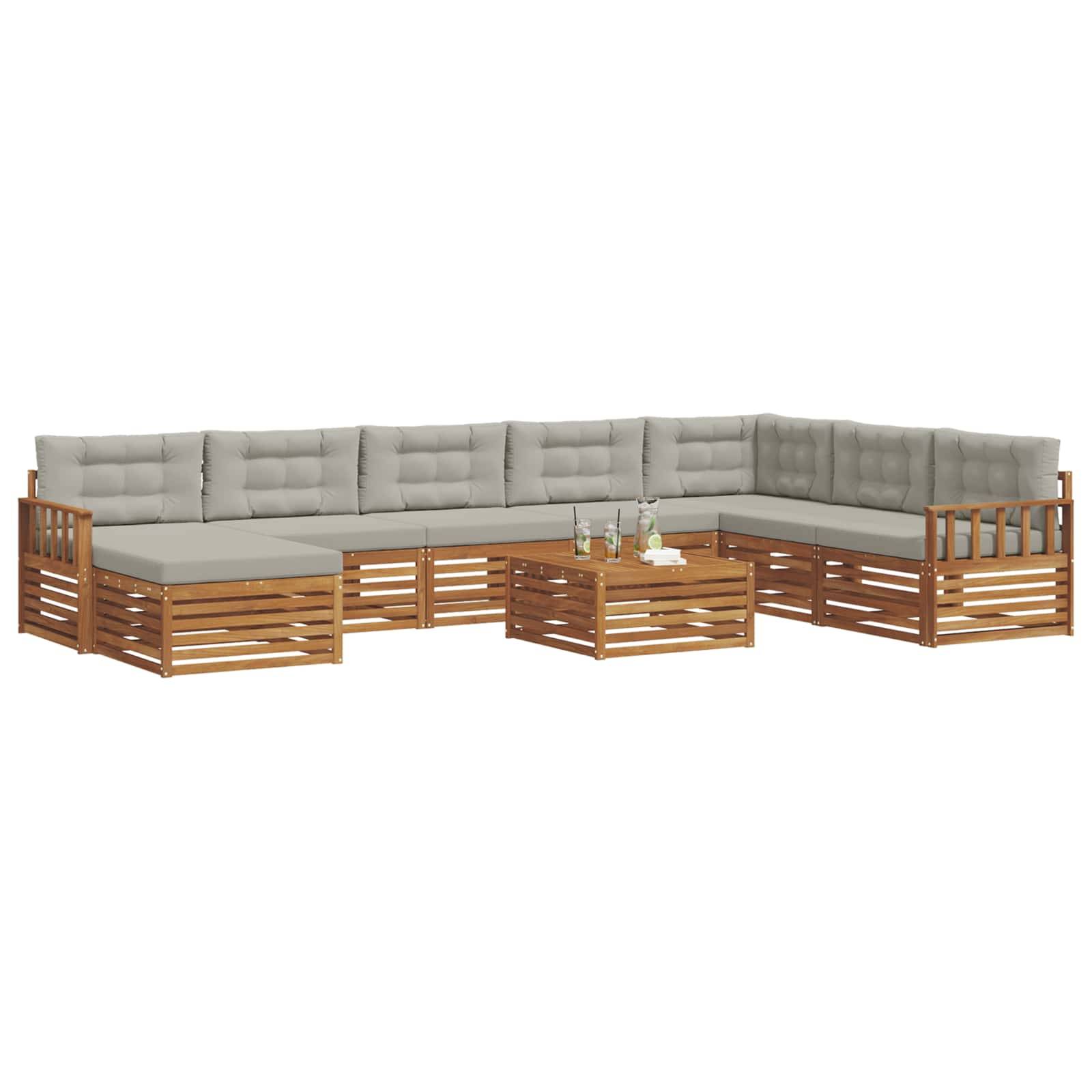 vidaXL Outdoor-Sofagarnitur mit Kissen 9 pcs Natürlich und Hellgrau