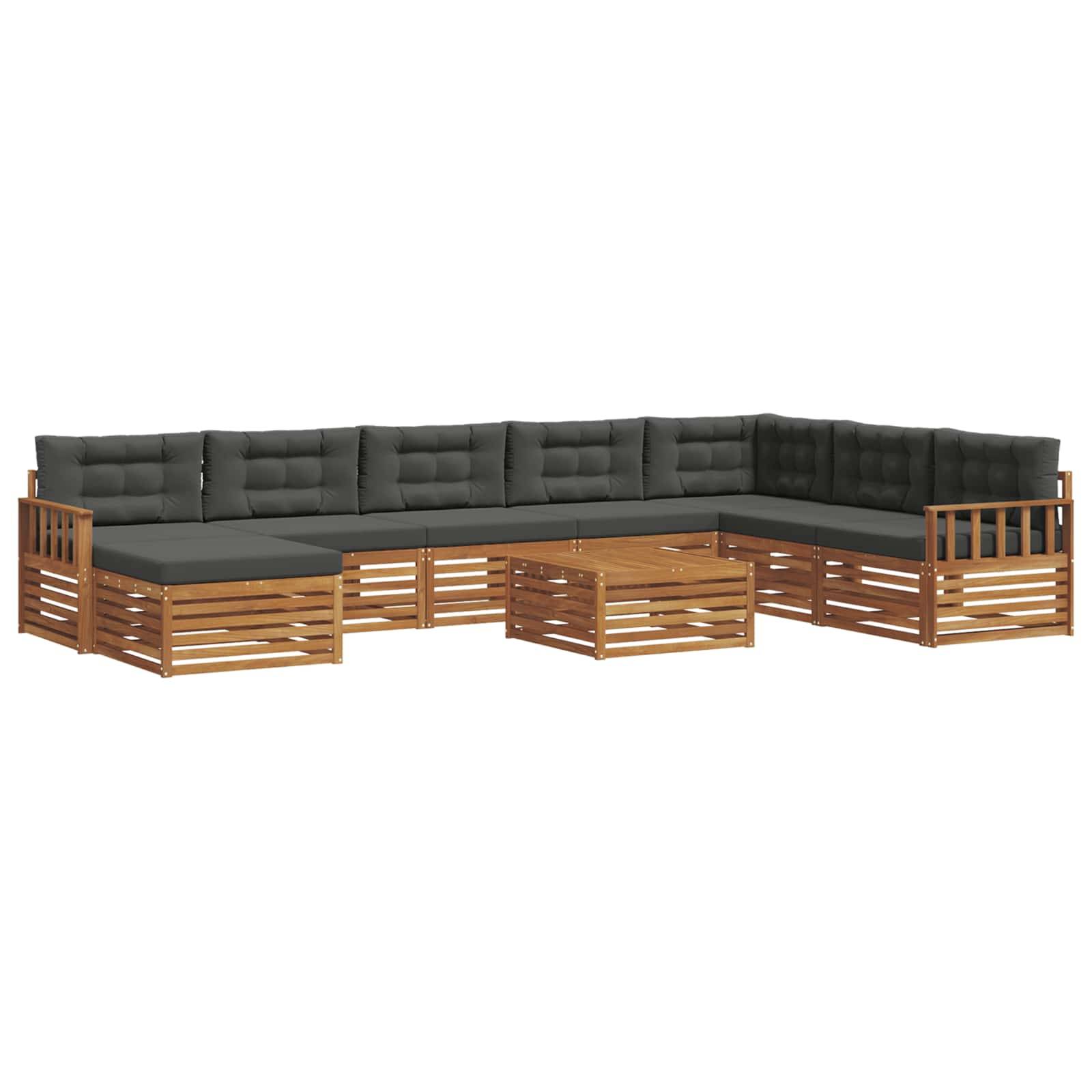 vidaXL Outdoor-Sofagarnitur mit Kissen 9 pcs Natur und Anthrazit