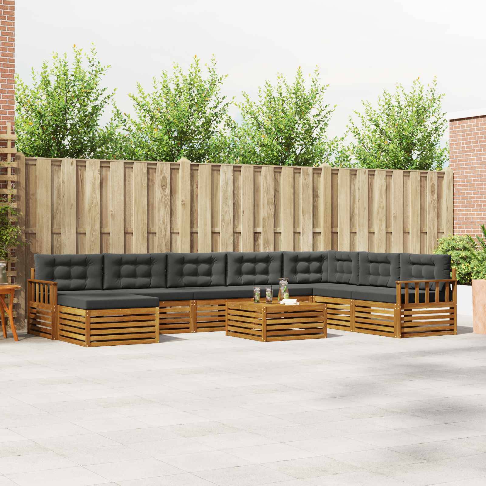 vidaXL Outdoor-Sofagarnitur mit Kissen 9 pcs Natur und Anthrazit