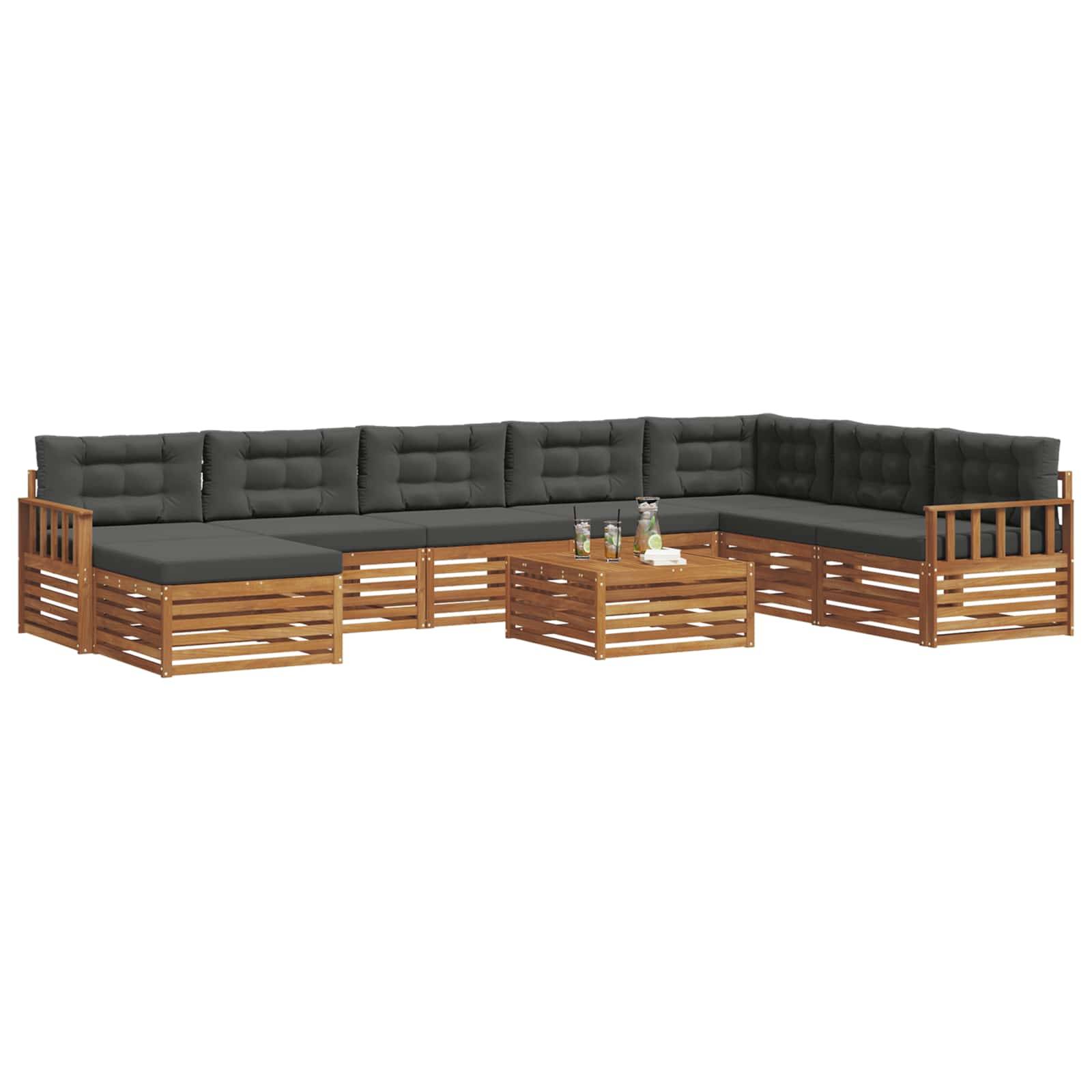 vidaXL Outdoor-Sofagarnitur mit Kissen 9 pcs Natur und Anthrazit