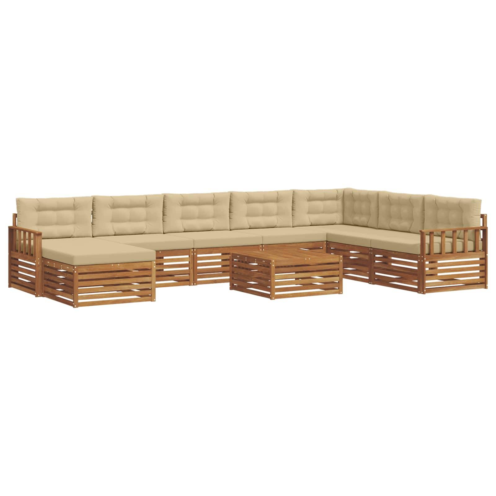 vidaXL Outdoor-Sofagarnitur 9 pcs Natur und Beige Massivholz Akazie