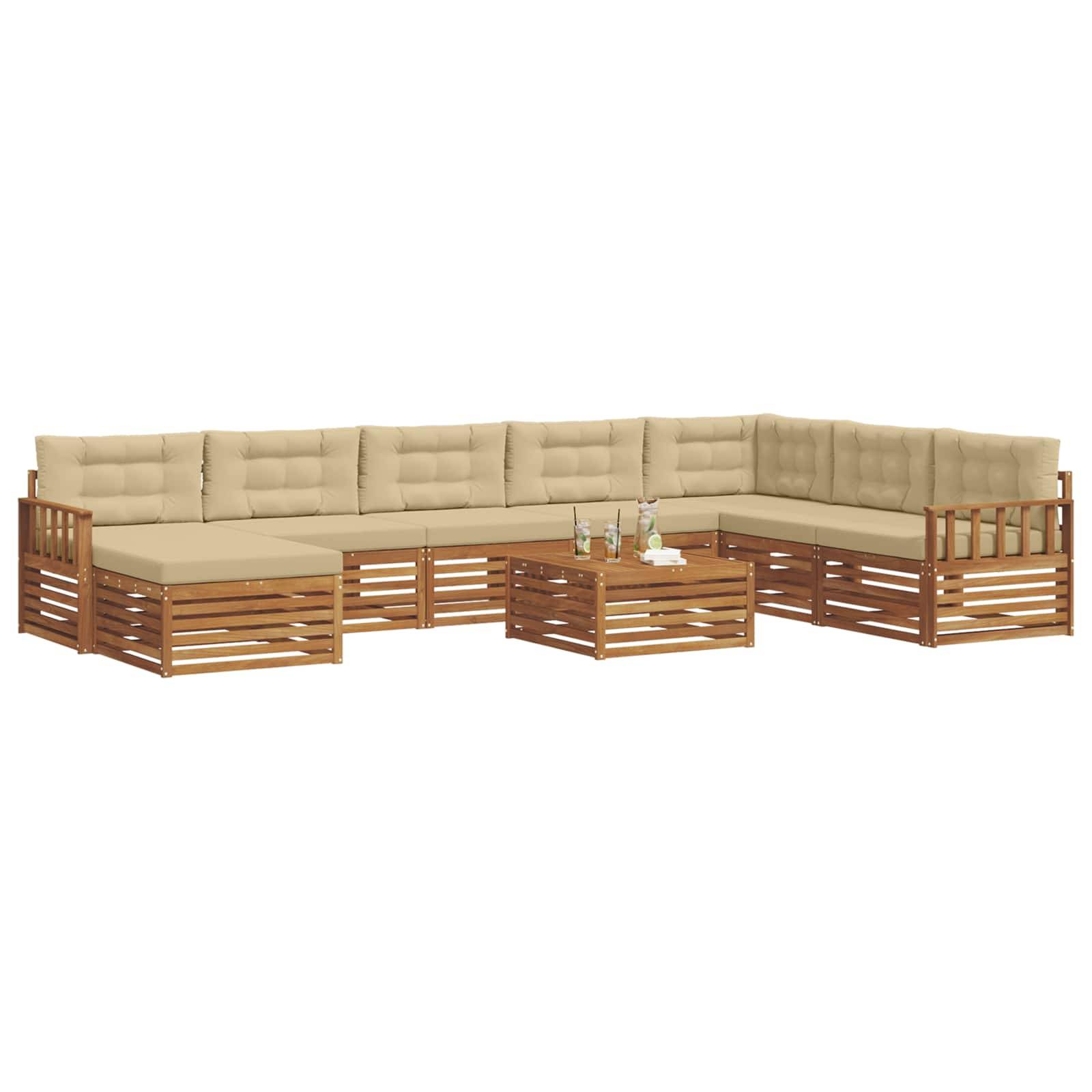 vidaXL Outdoor-Sofagarnitur 9 pcs Natur und Beige Massivholz Akazie