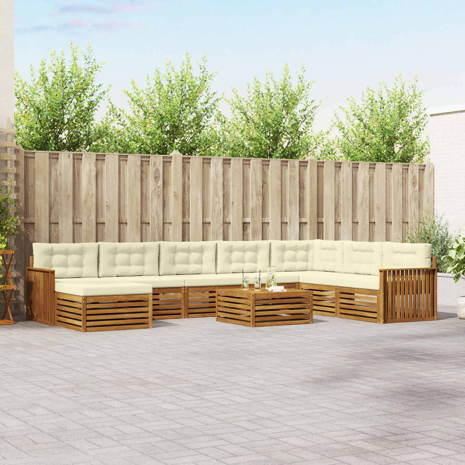 vidaXL Outdoor-Sofagarnitur 9 pcs Natur und Creme Massivholz Akazie