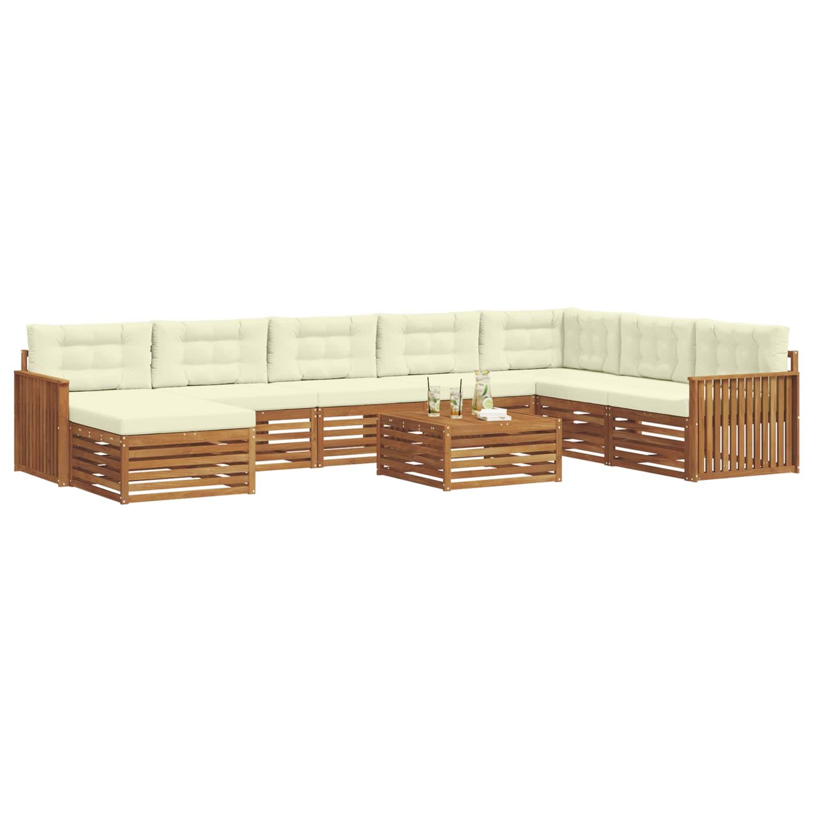 vidaXL Outdoor-Sofagarnitur 9 pcs Natur und Creme Massivholz Akazie