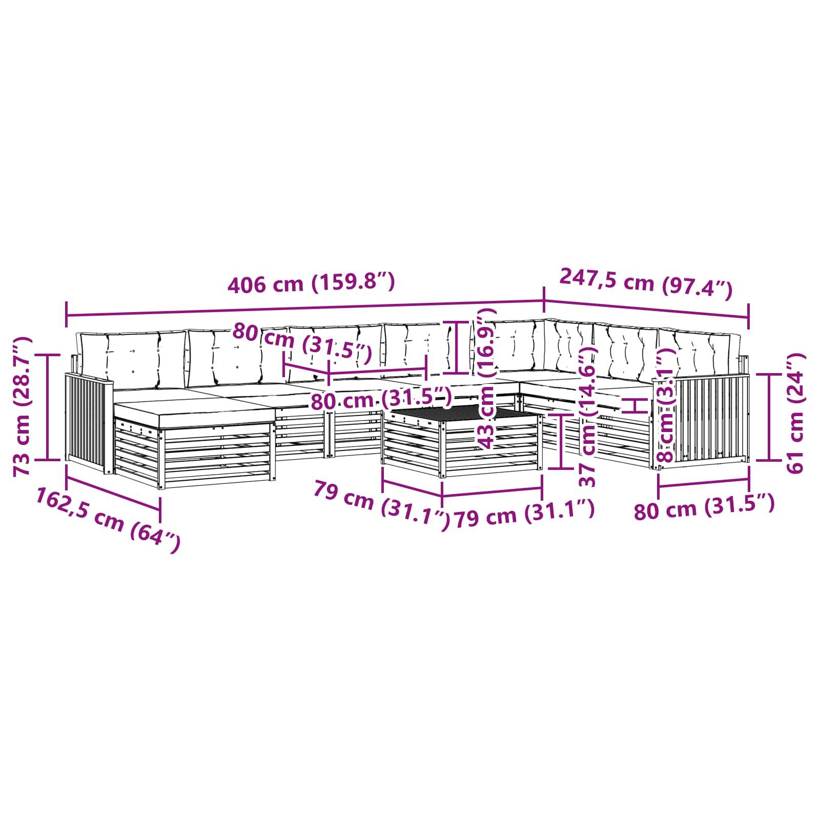 vidaXL Outdoor-Sofagarnitur mit Kissen 9 pcs Natürlich und Hellgrau