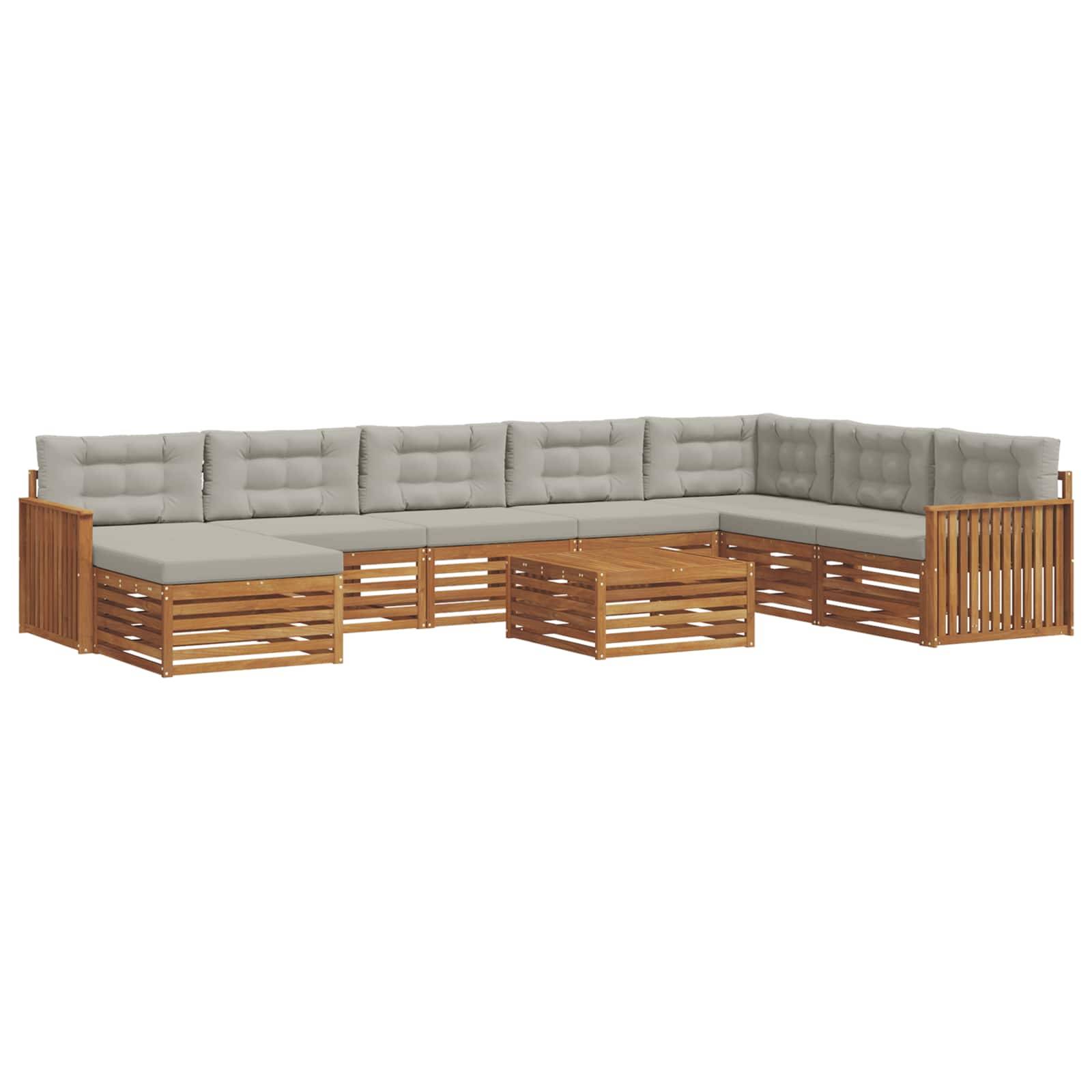 vidaXL Outdoor-Sofagarnitur mit Kissen 9 pcs Natürlich und Hellgrau