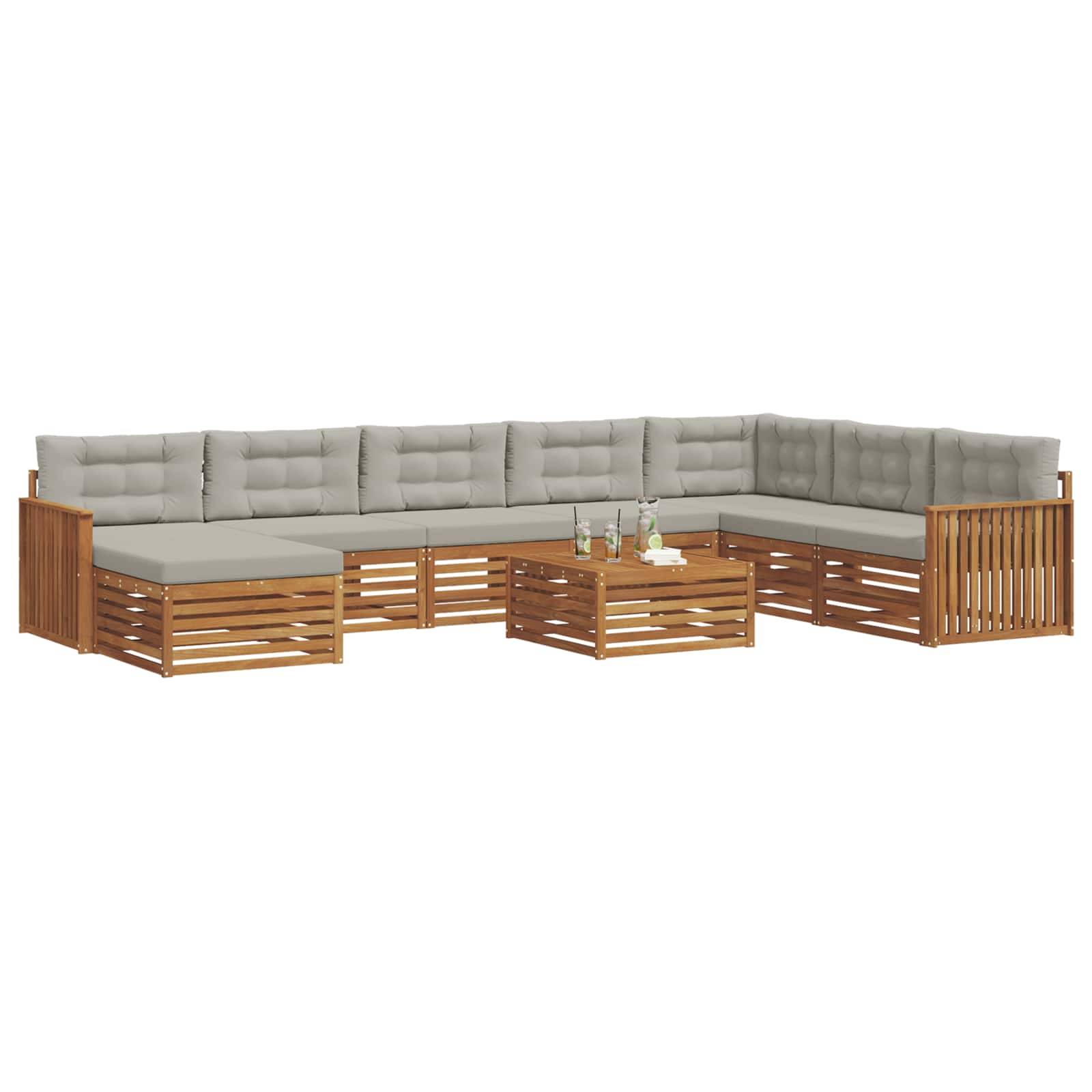 vidaXL Outdoor-Sofagarnitur mit Kissen 9 pcs Natürlich und Hellgrau