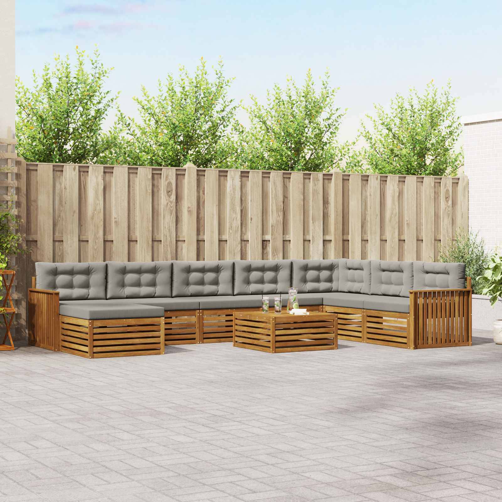 vidaXL Outdoor-Sofagarnitur mit Kissen 9 pcs Natürlich und Hellgrau