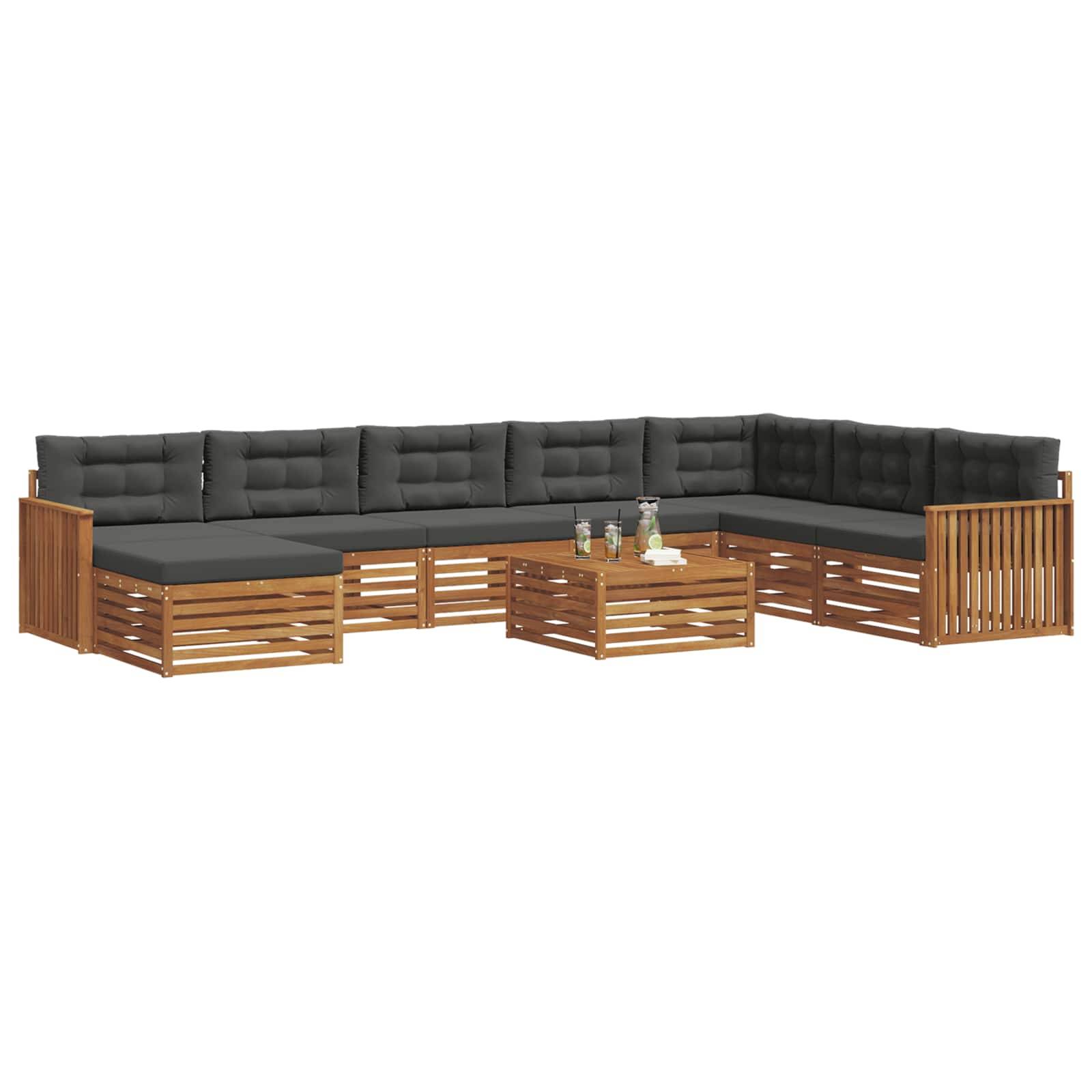 vidaXL Outdoor-Sofagarnitur mit Kissen 9 pcs Natur und Anthrazit