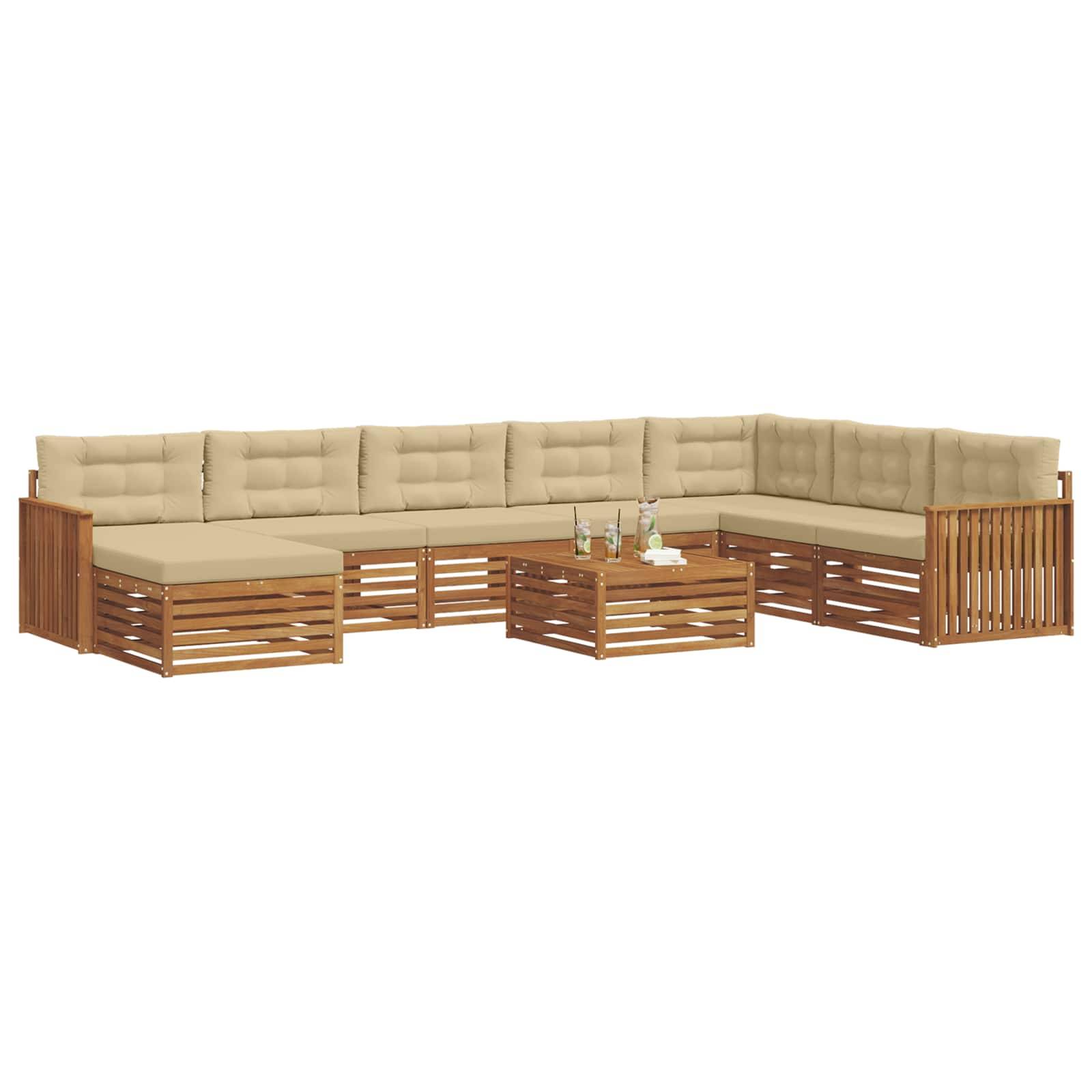 vidaXL Outdoor-Sofagarnitur 9 pcs Natur und Beige Massivholz Akazie