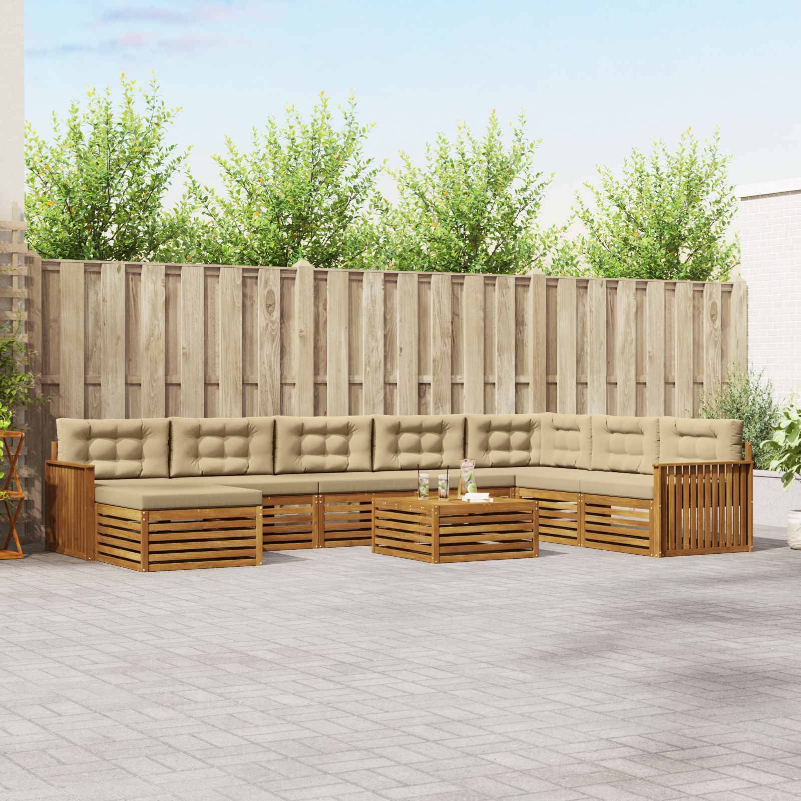 vidaXL Outdoor-Sofagarnitur 9 pcs Natur und Beige Massivholz Akazie