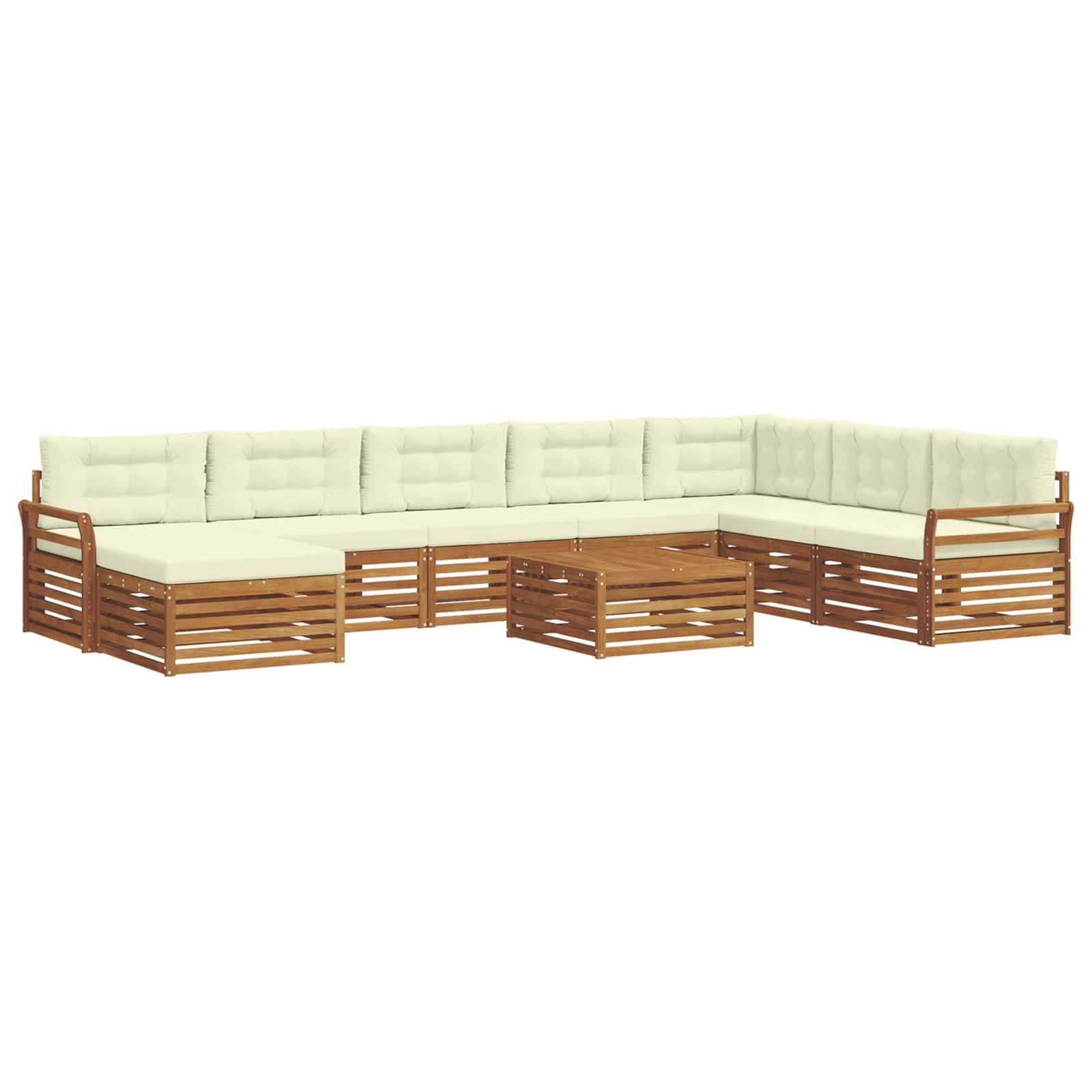 vidaXL Outdoor-Sofagarnitur 9 pcs Natur und Creme Massivholz Akazie