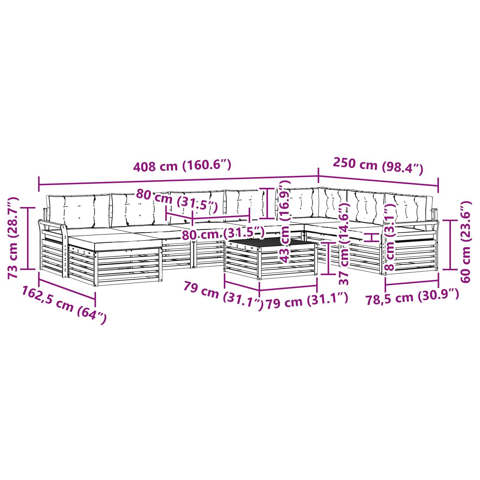 vidaXL Outdoor-Sofagarnitur 9 pcs Weiß und Anthrazit Massivholz Akazie
