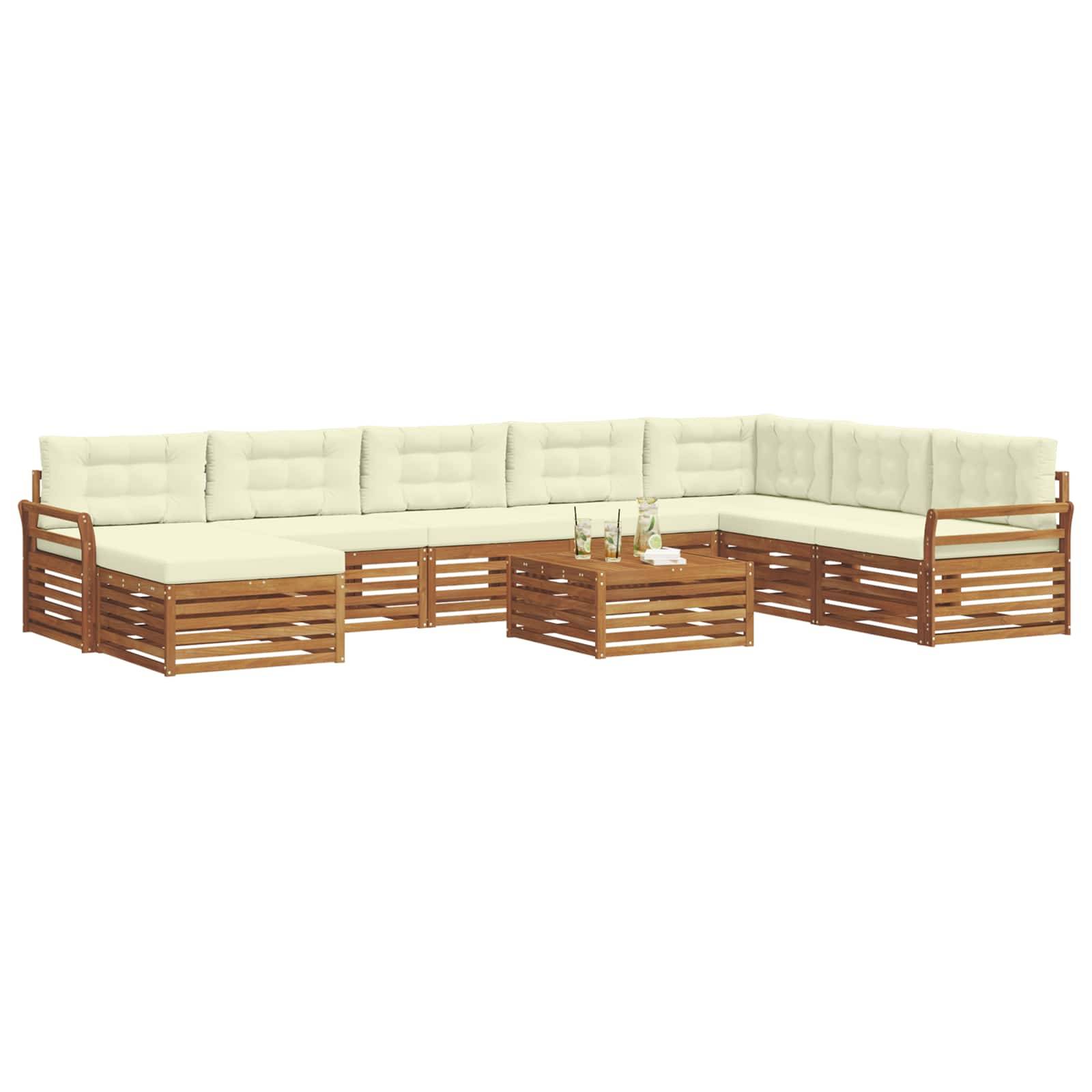 vidaXL Outdoor-Sofagarnitur 9 pcs Natur und Creme Massivholz Akazie