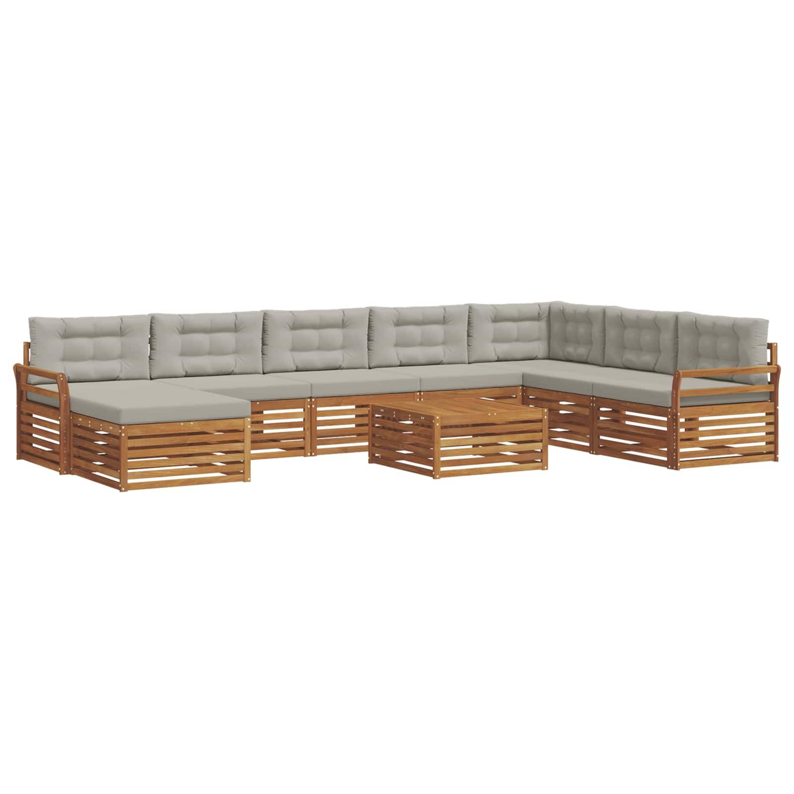 vidaXL Outdoor-Sofagarnitur mit Kissen 9 pcs Natürlich und Hellgrau