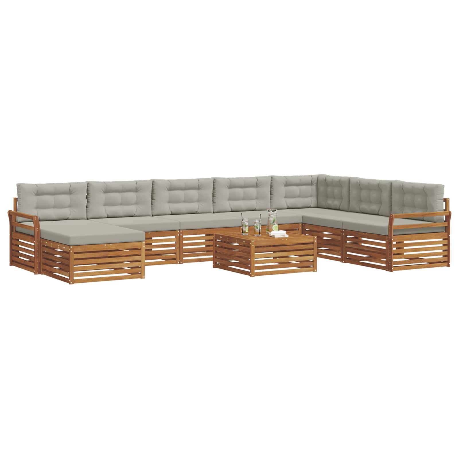 vidaXL Outdoor-Sofagarnitur mit Kissen 9 pcs Natürlich und Hellgrau