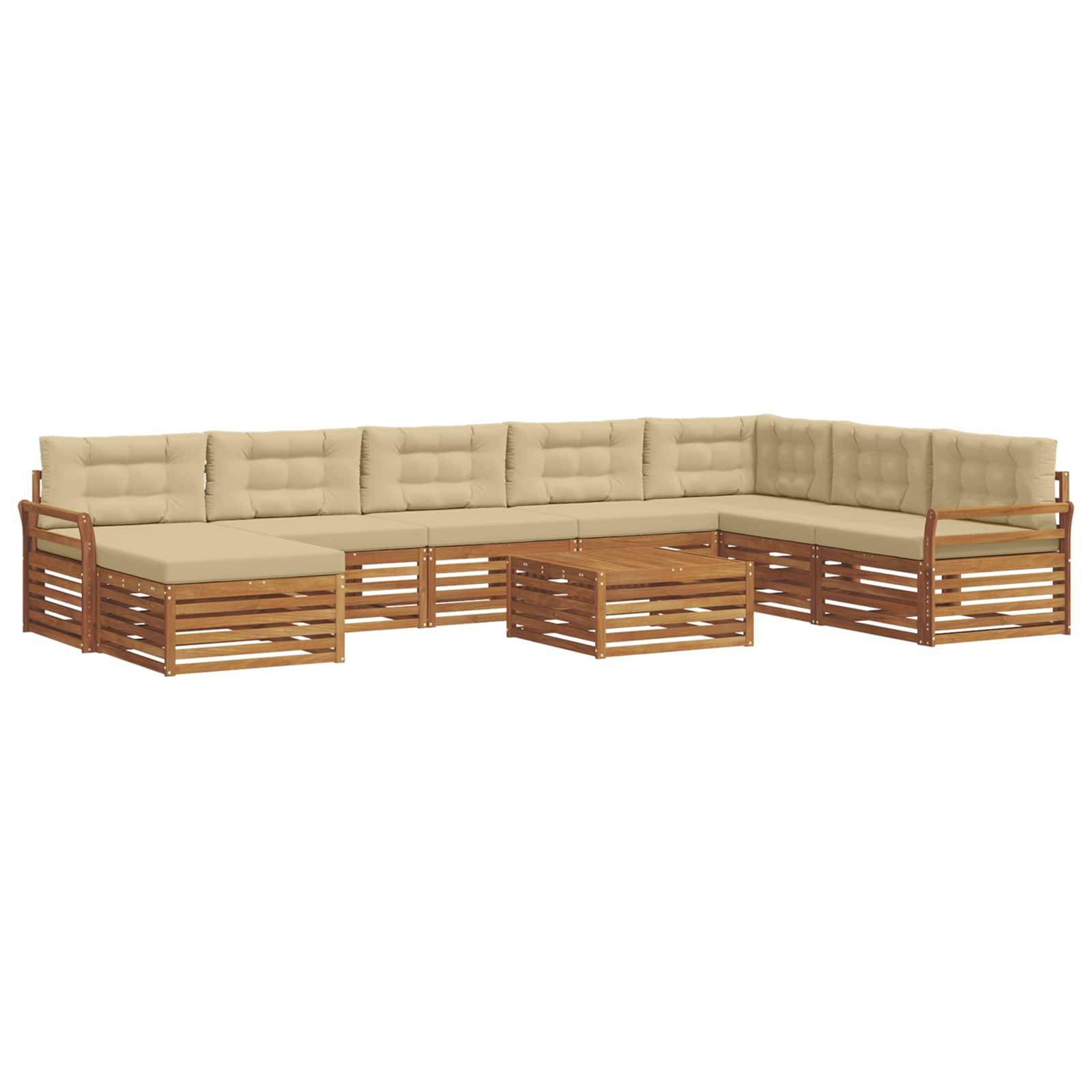 vidaXL Outdoor-Sofagarnitur 9 pcs Natur und Beige Massivholz Akazie