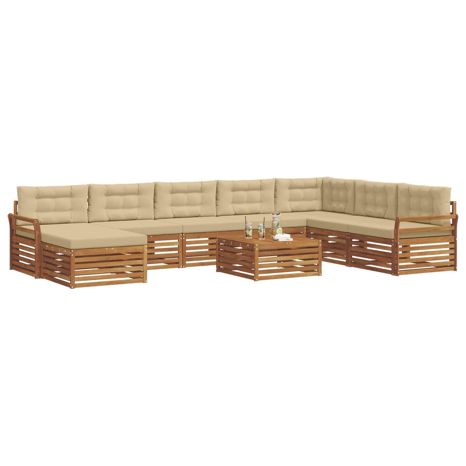 vidaXL Outdoor-Sofagarnitur 9 pcs Natur und Beige Massivholz Akazie