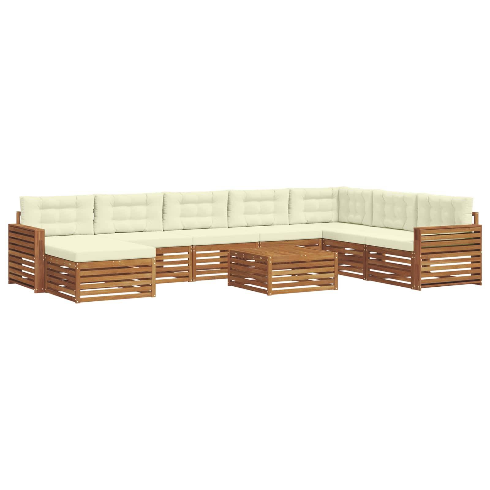 vidaXL Outdoor-Sofagarnitur 9 pcs Natur und Creme Massivholz Akazie