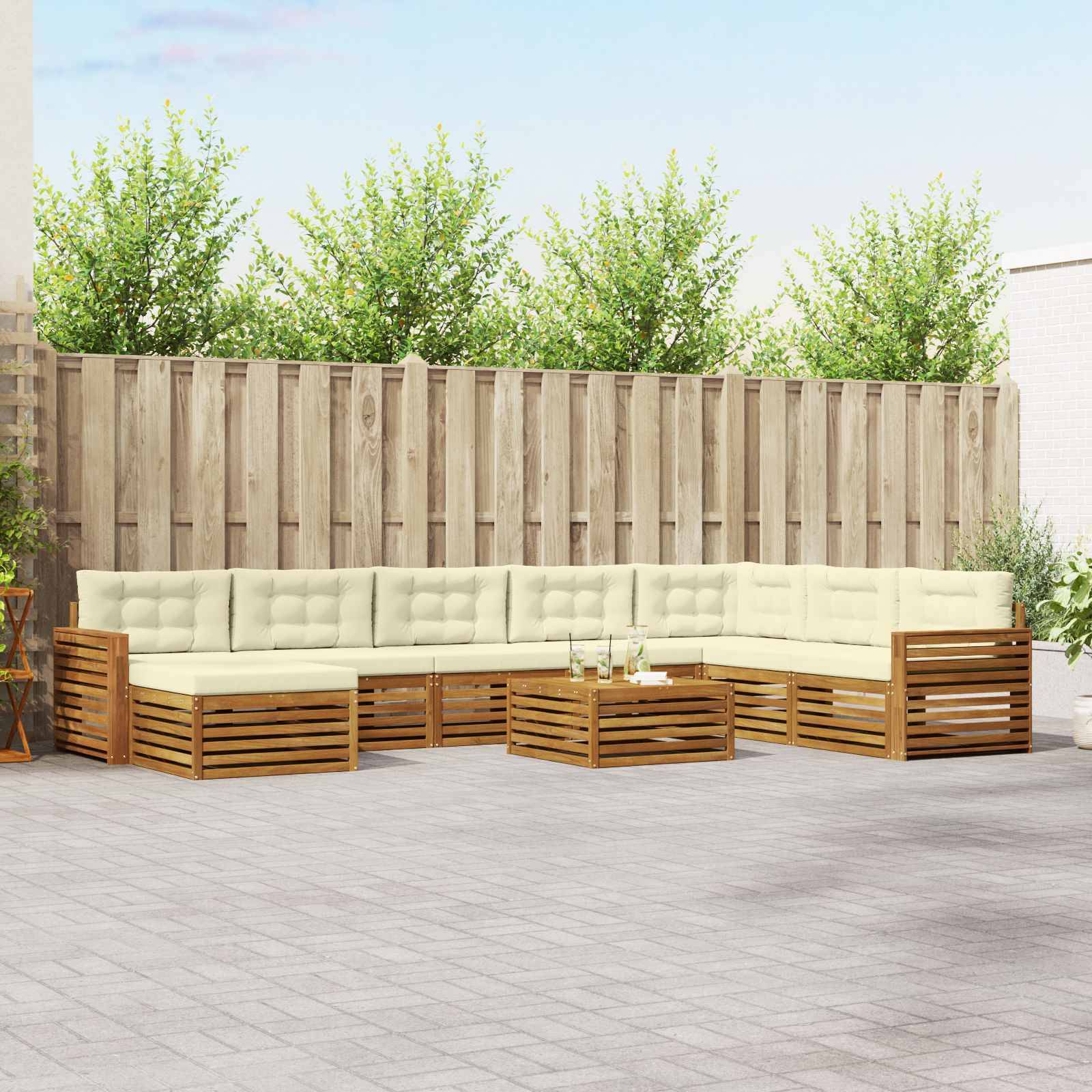 vidaXL Outdoor-Sofagarnitur 9 pcs Natur und Creme Massivholz Akazie